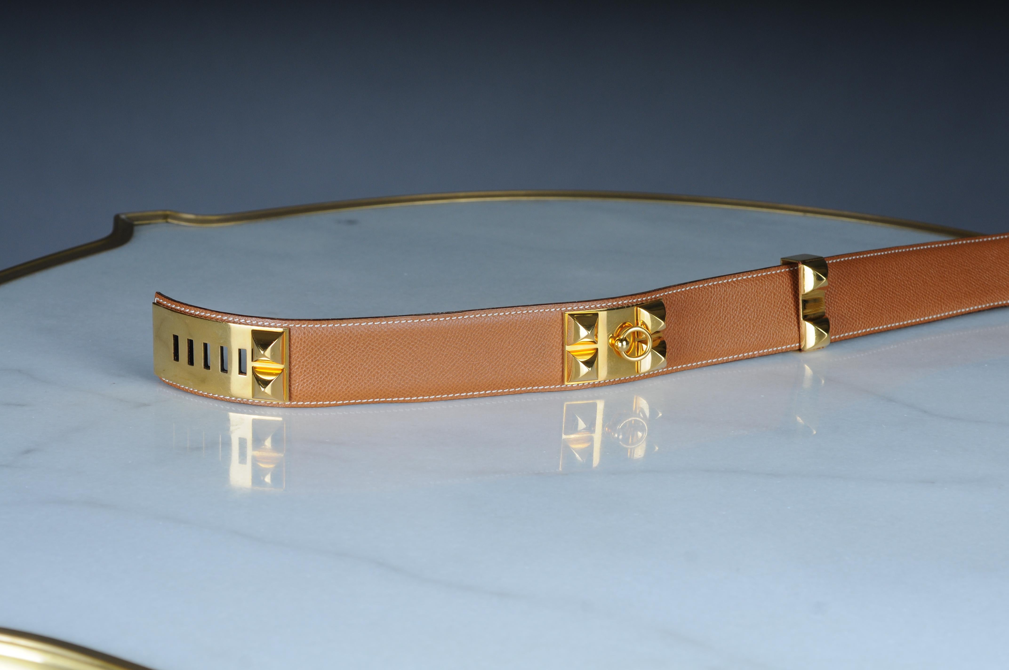 Hermes Collier de chien leather belt brown gold  For Sale 6