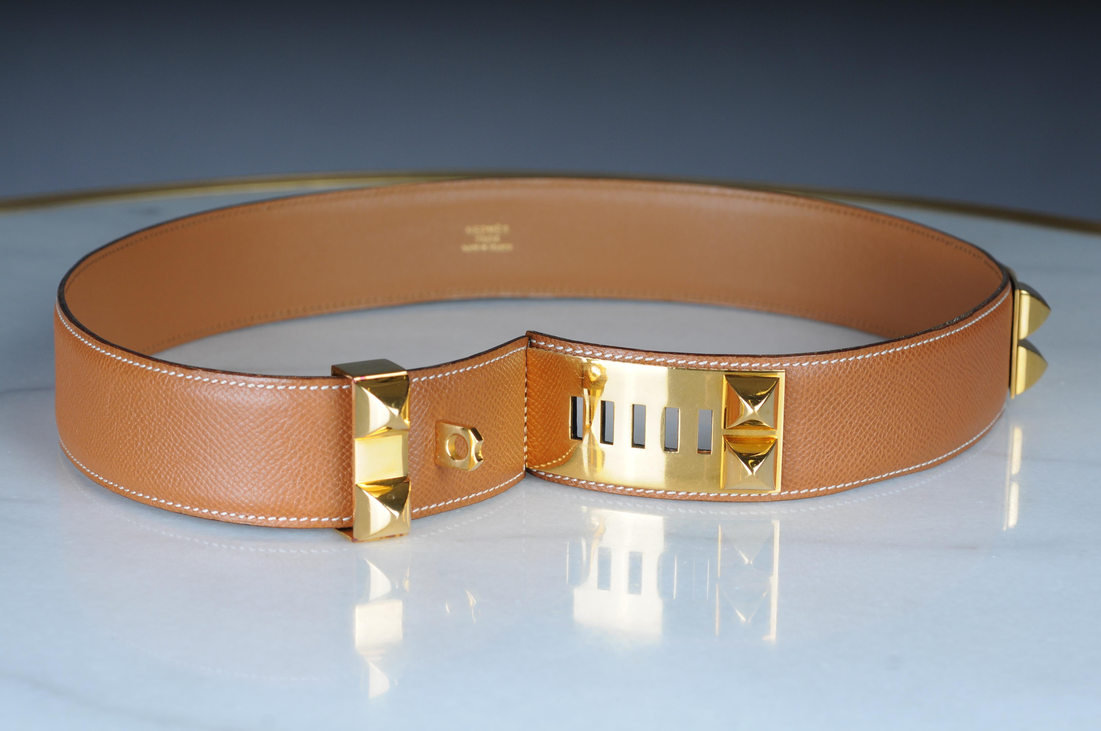 Women's or Men's Hermes Collier de chien leather belt brown gold  For Sale