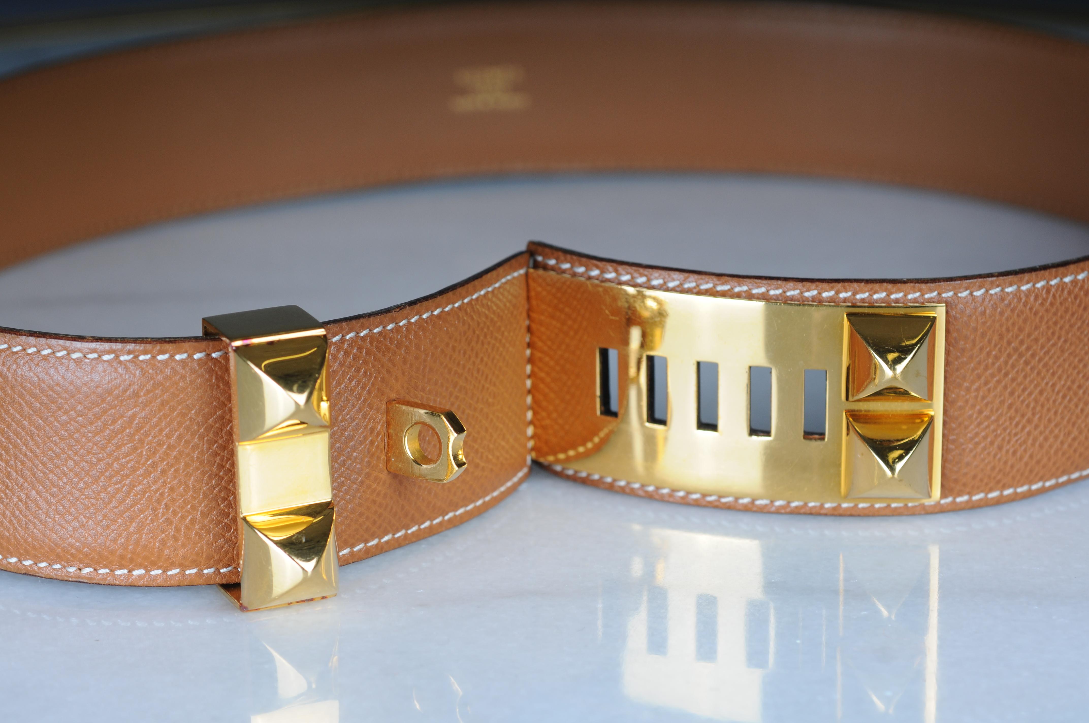 Hermes Collier de chien leather belt brown gold  For Sale 1