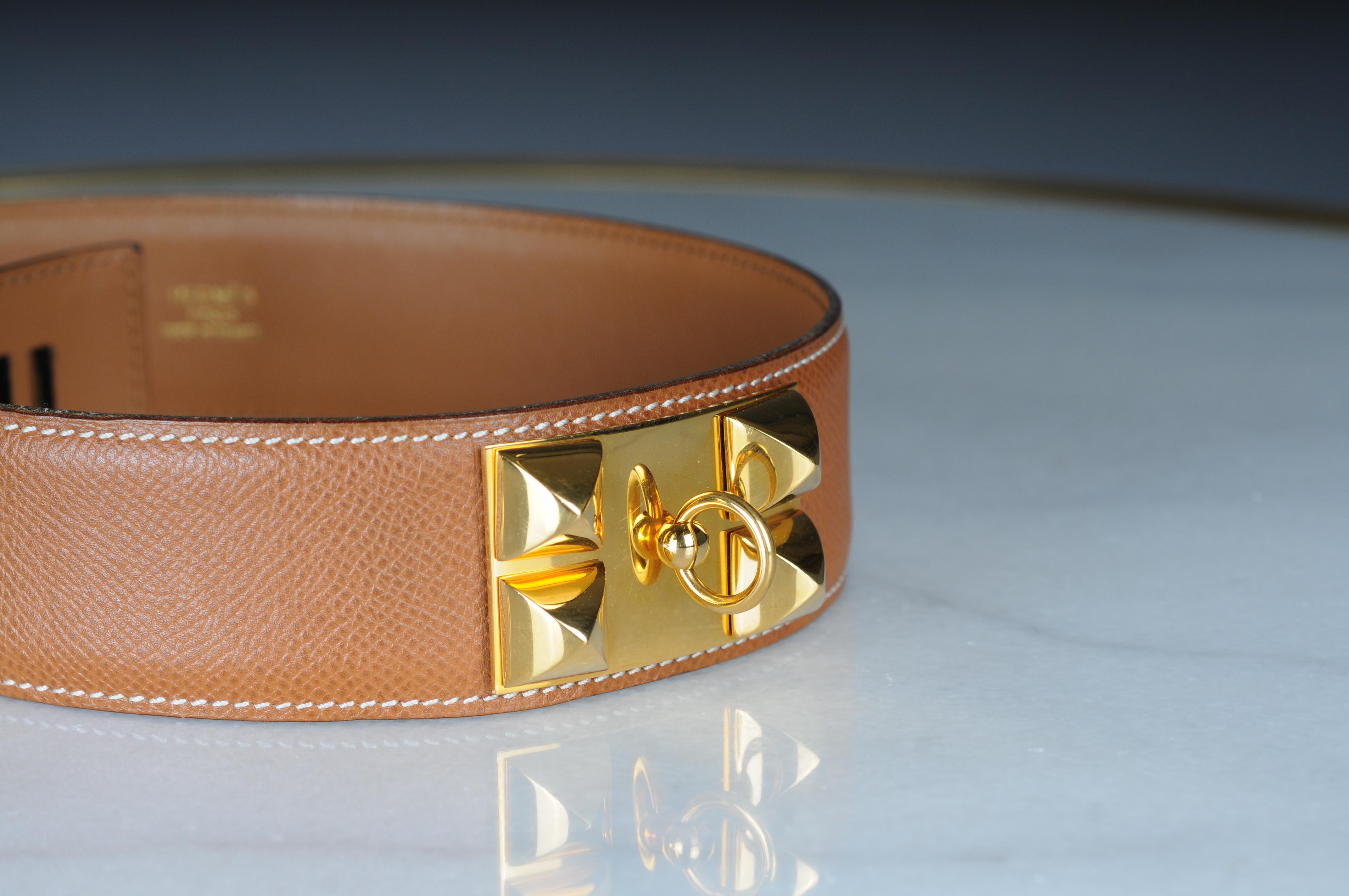 Hermes Collier de chien leather belt brown gold  For Sale 3