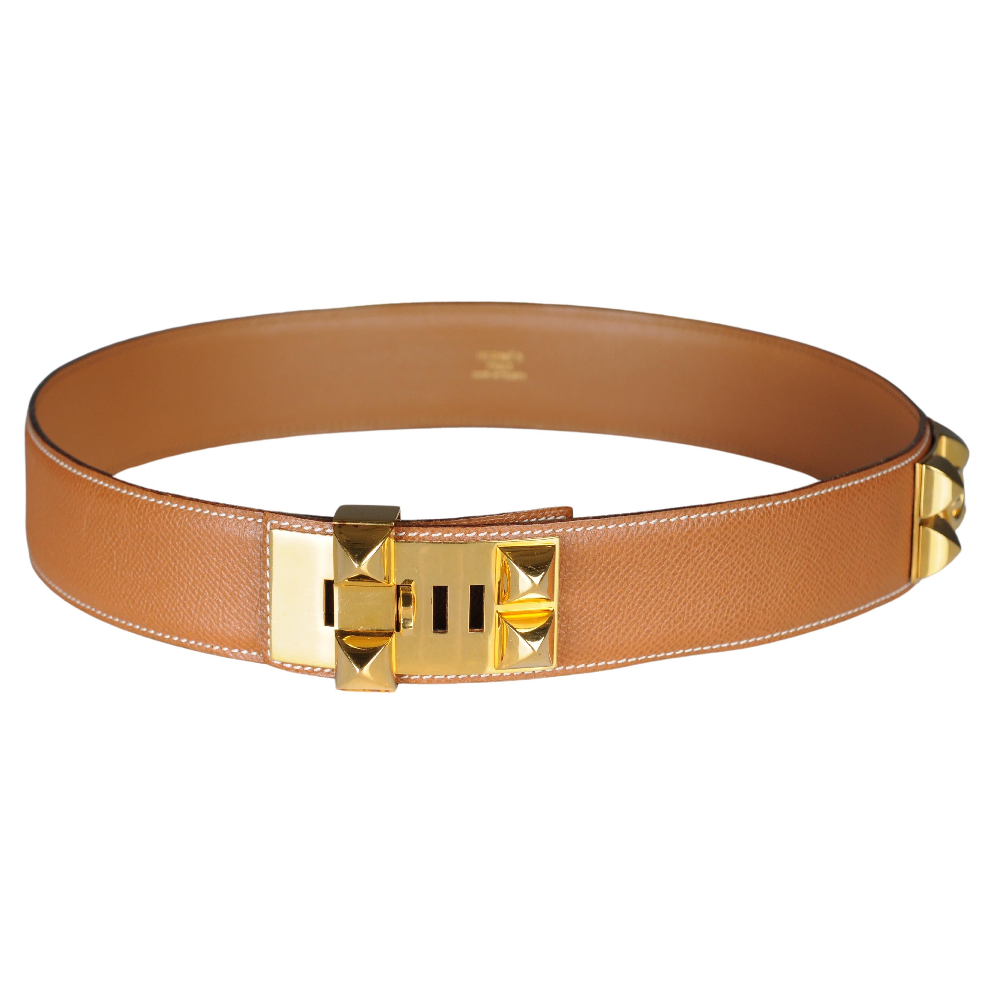 Hermes Collier de chien leather belt brown gold  For Sale