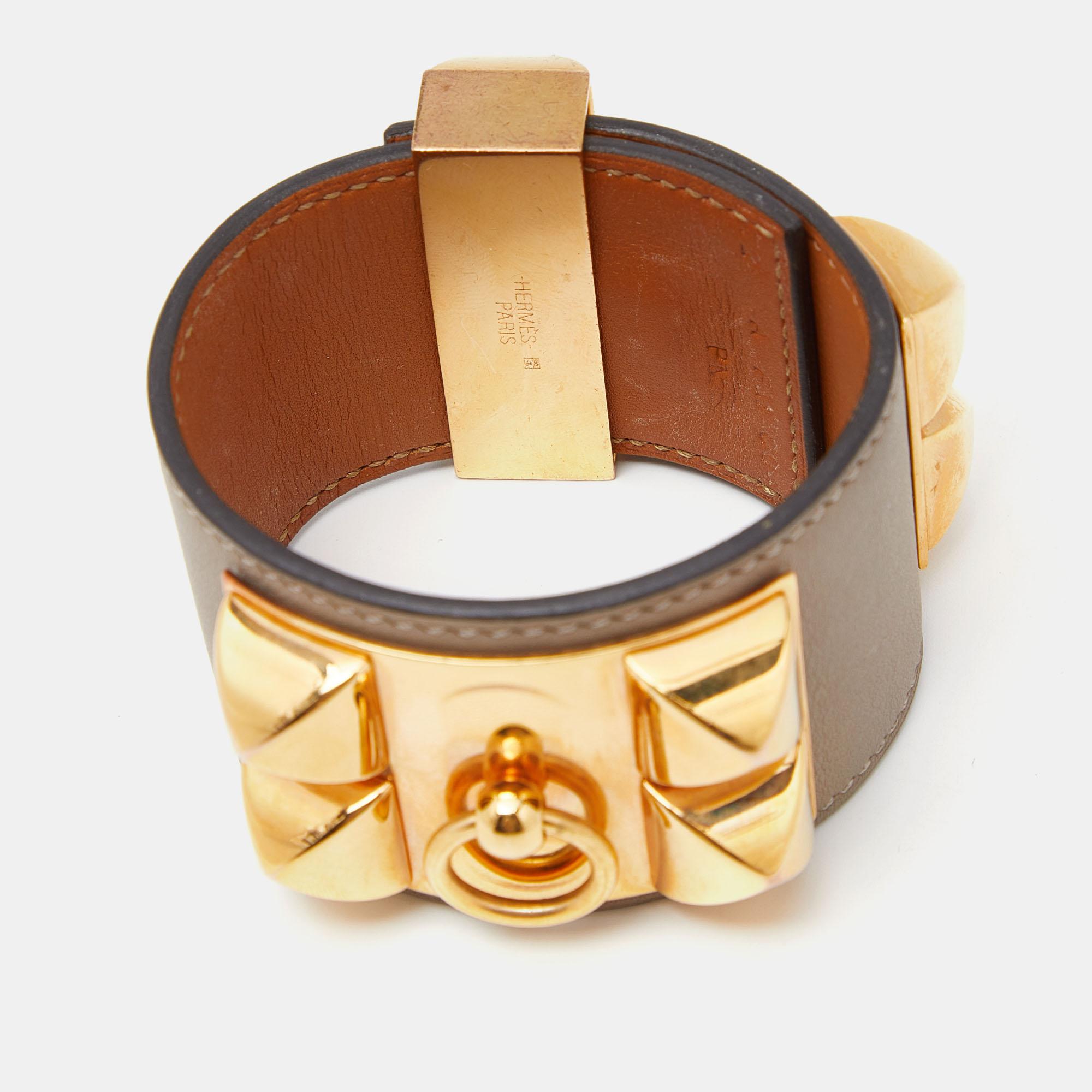 Aesthetic Movement Hermes Collier de Chien Leather Gold Plated Bracelet For Sale