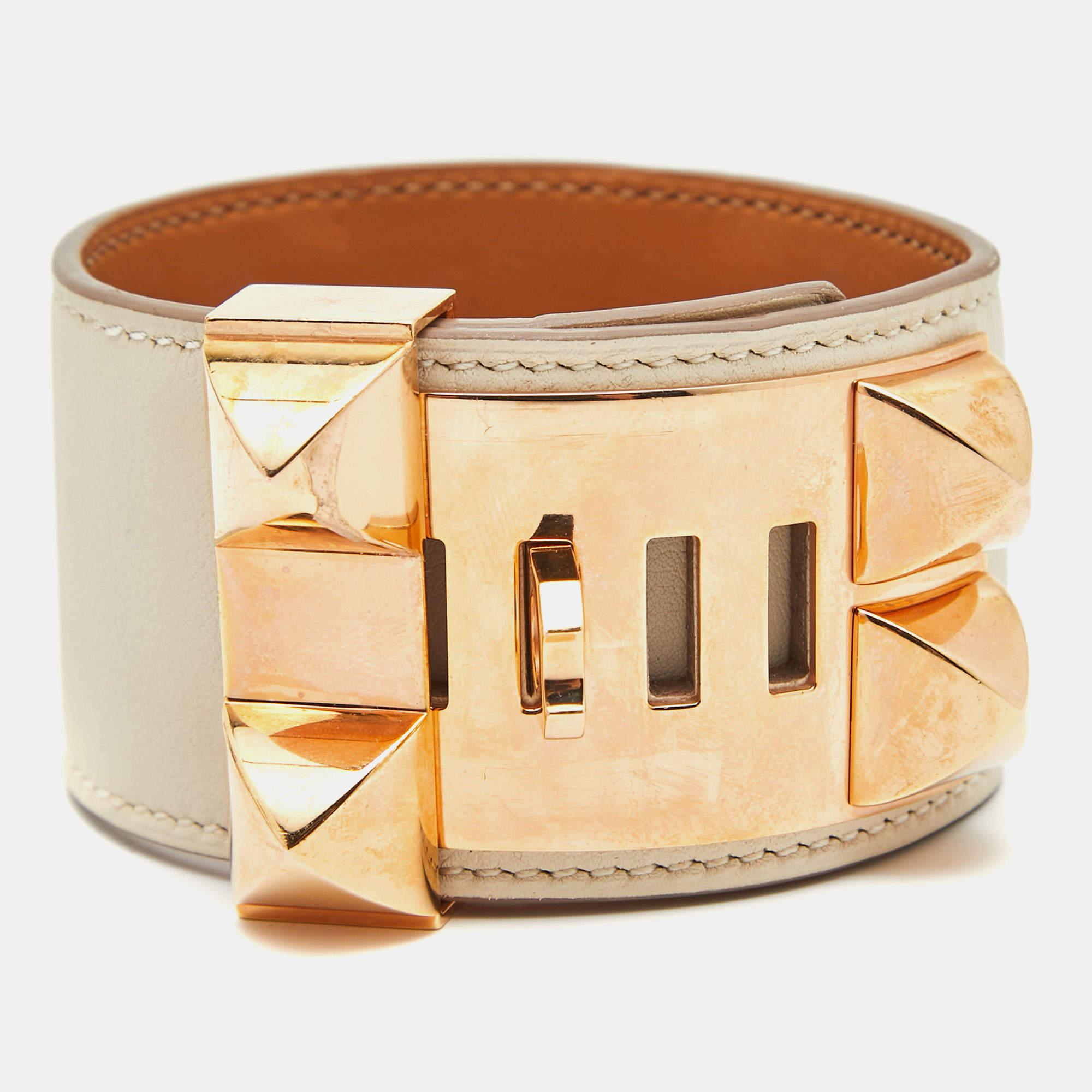 Aesthetic Movement Hermes Collier De Chien Leather Gold Plated Bracelet For Sale