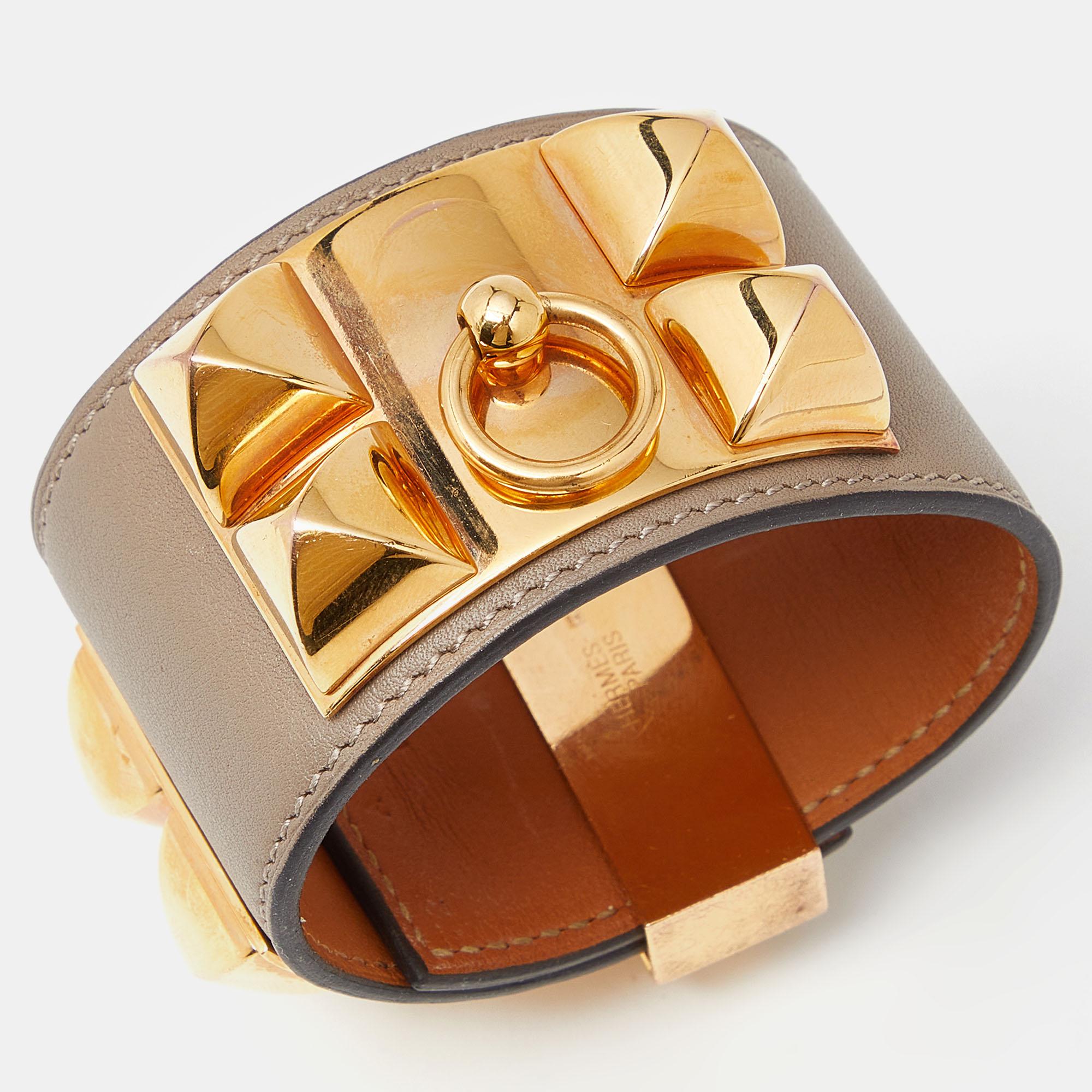 Hermes Collier de Chien Bracelet en cuir plaqué or en vente 1