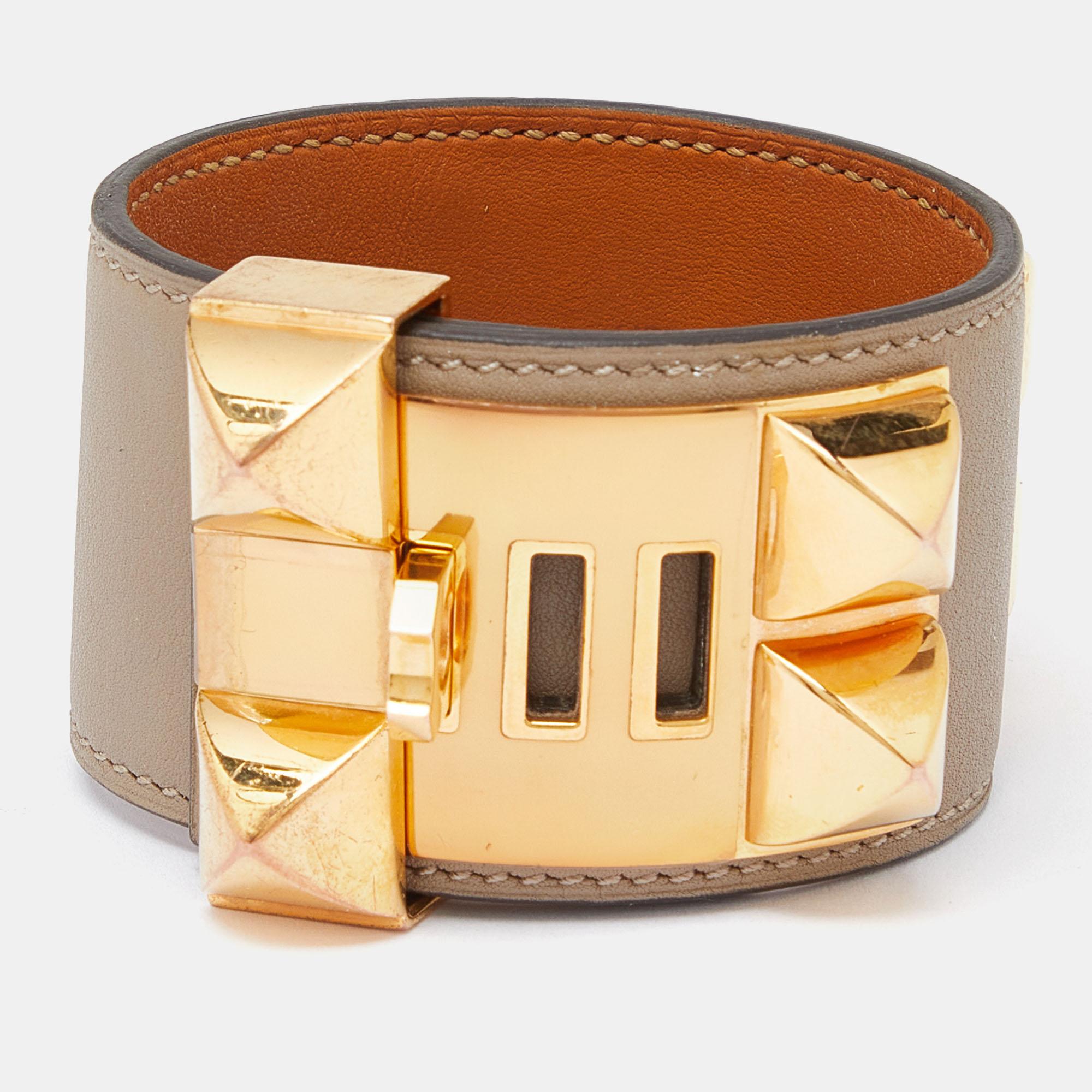 Hermes Collier de Chien Bracelet en cuir plaqué or en vente 2