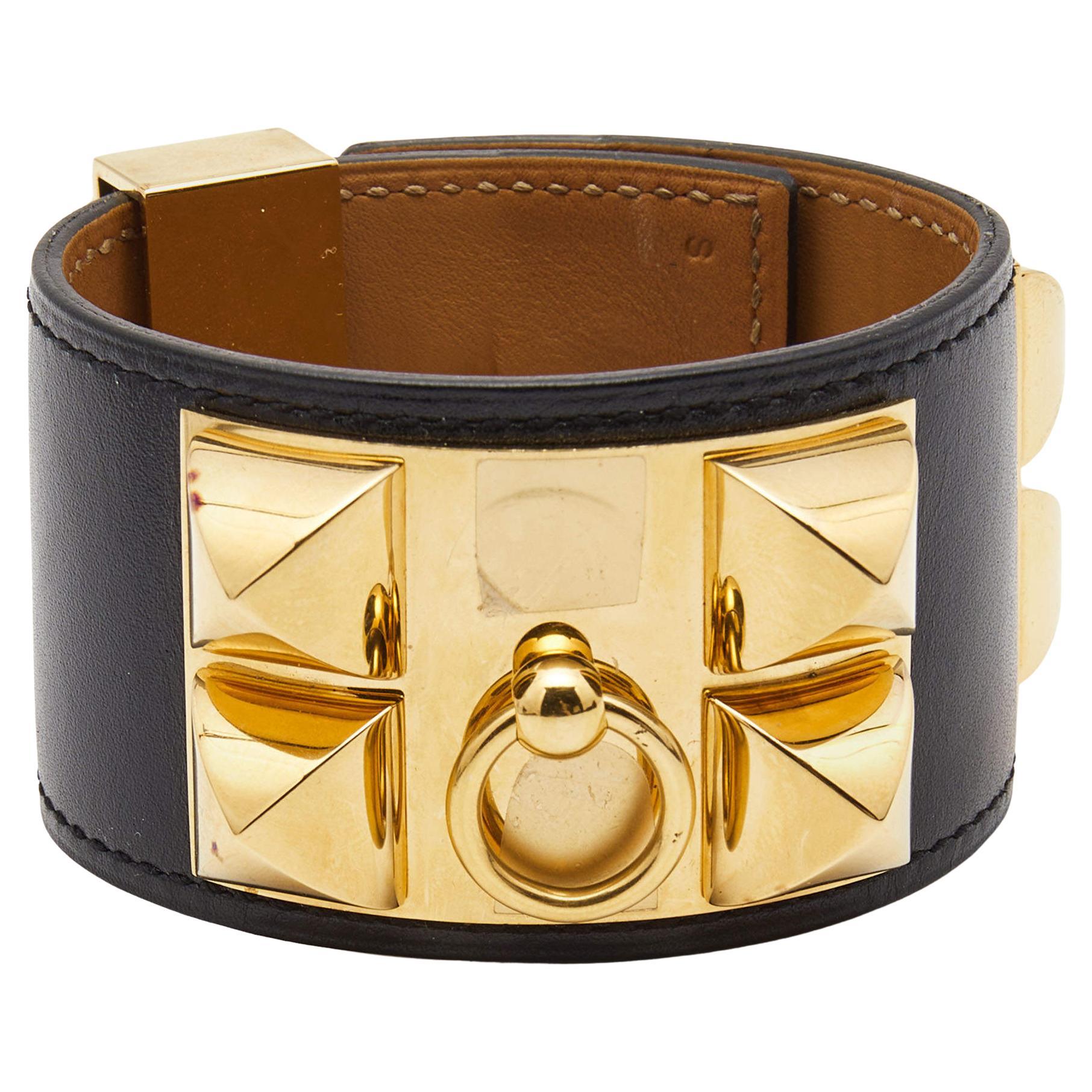 Hermes Collier de Chien Leather Gold Plated Bracelet