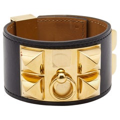 Hermes Collier de Chien Bracelet en cuir plaqué or