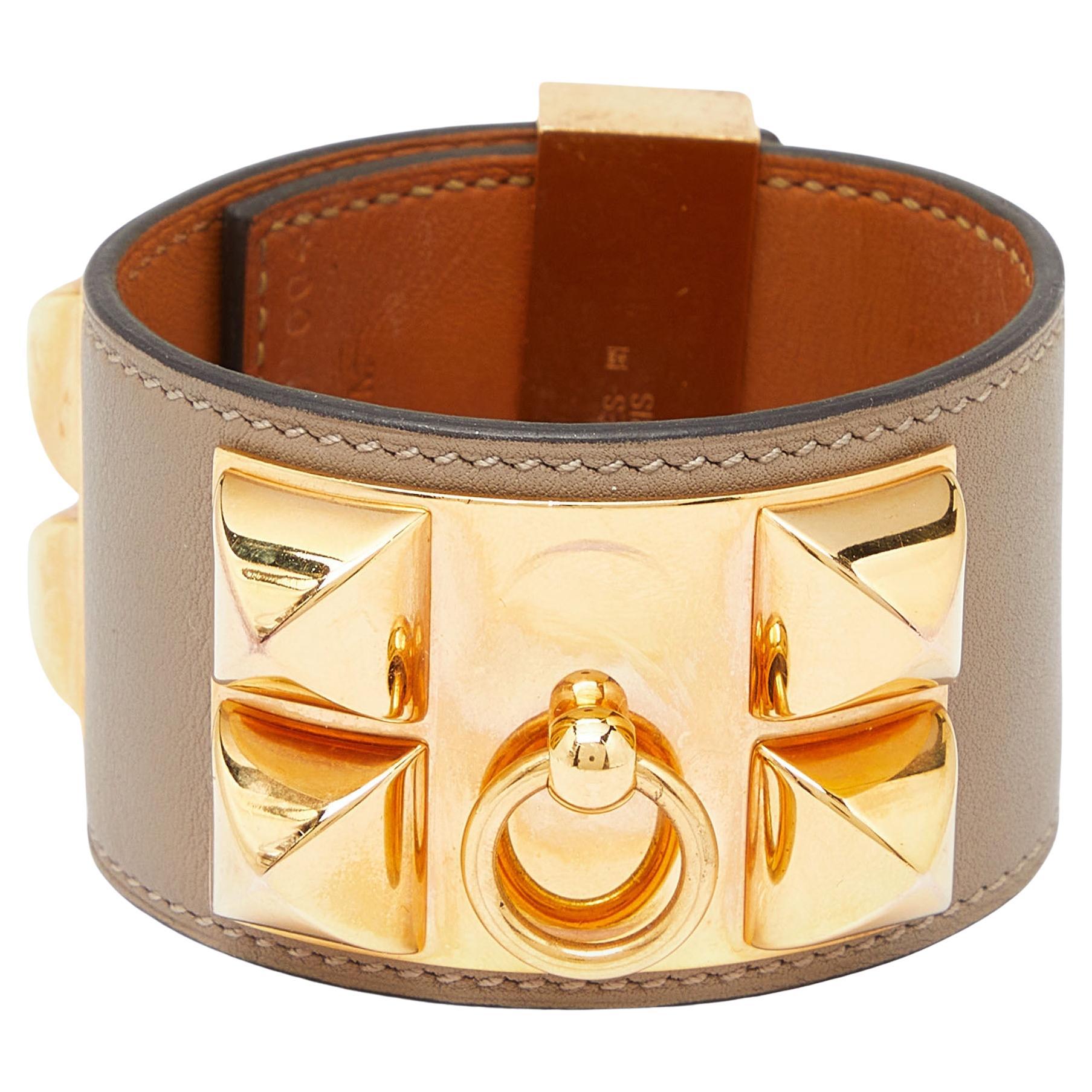 Hermes Collier de Chien Leather Gold Plated Bracelet For Sale