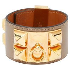 Hermes Collier de Chien Bracelet en cuir plaqué or