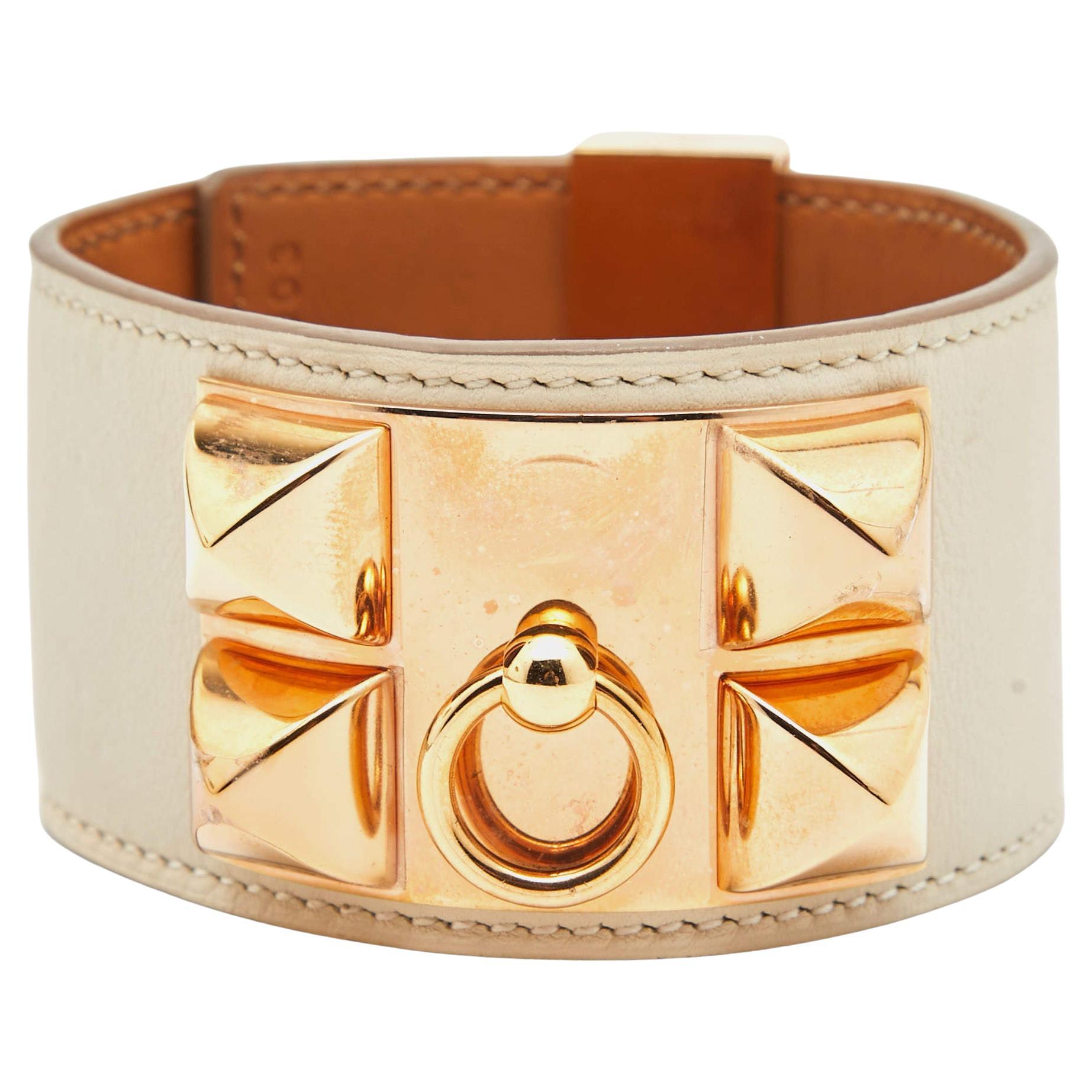 Hermes Collier De Chien Leder Armband vergoldet im Angebot