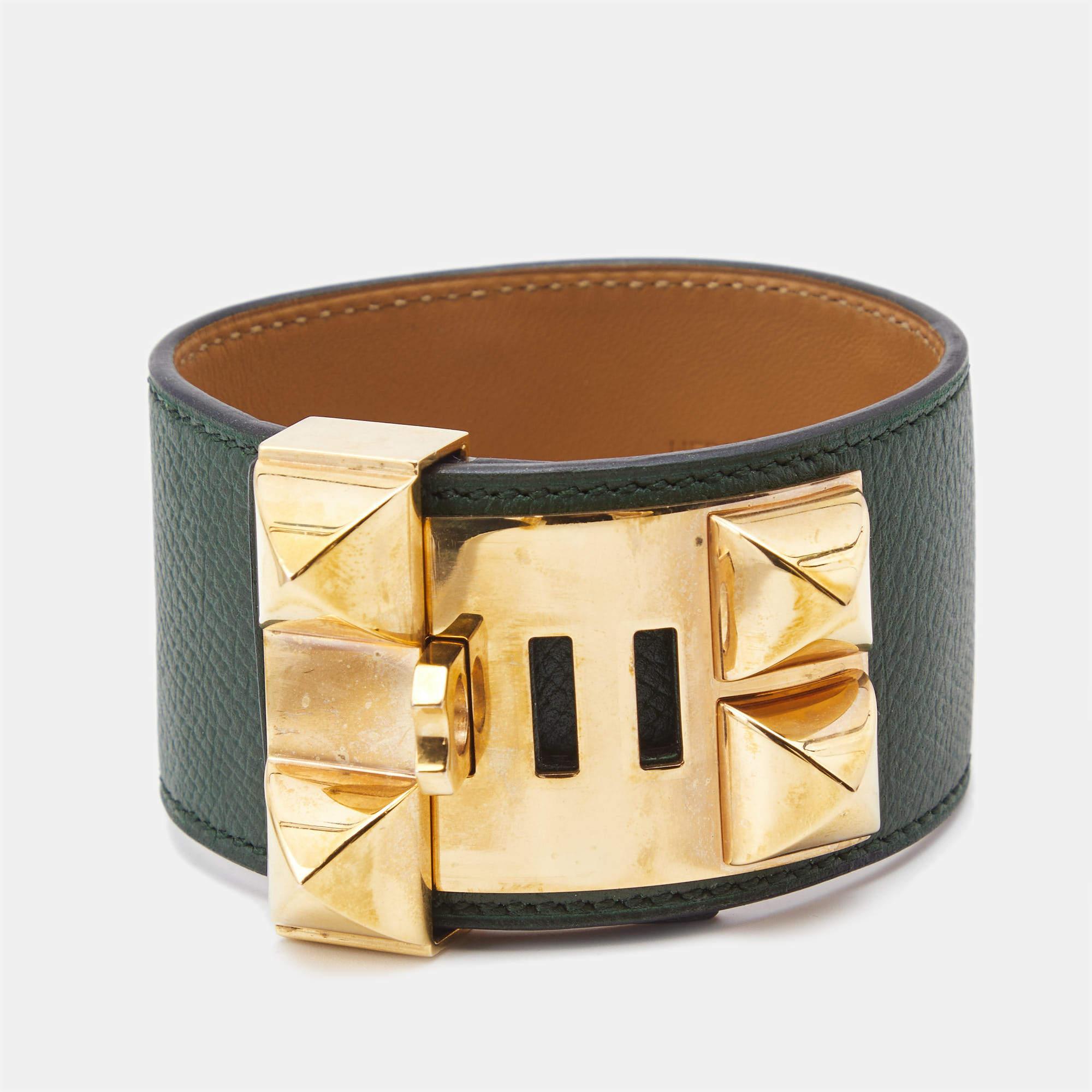 Contemporain Hermes Collier de Chien Bracelet en cuir plaqué or L en vente