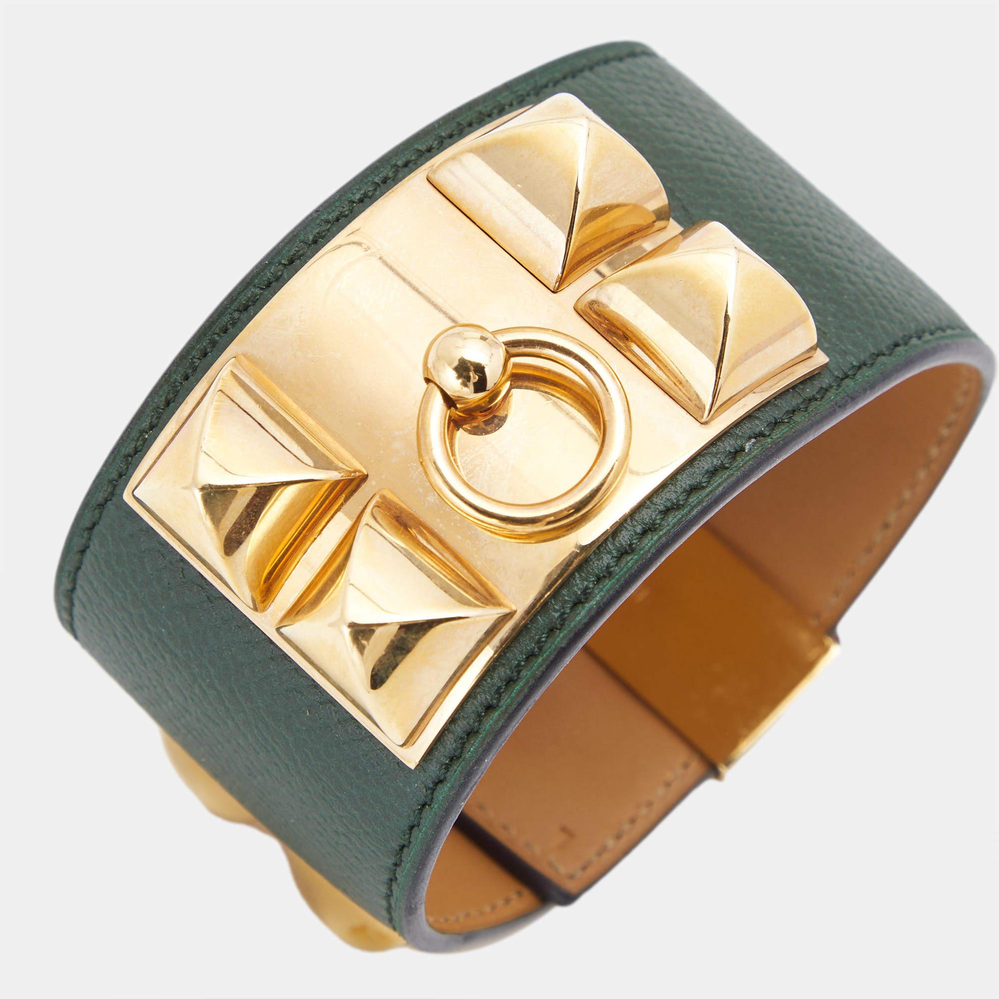 Hermes Collier de Chien Bracelet en cuir plaqué or L Bon état - En vente à Dubai, Al Qouz 2