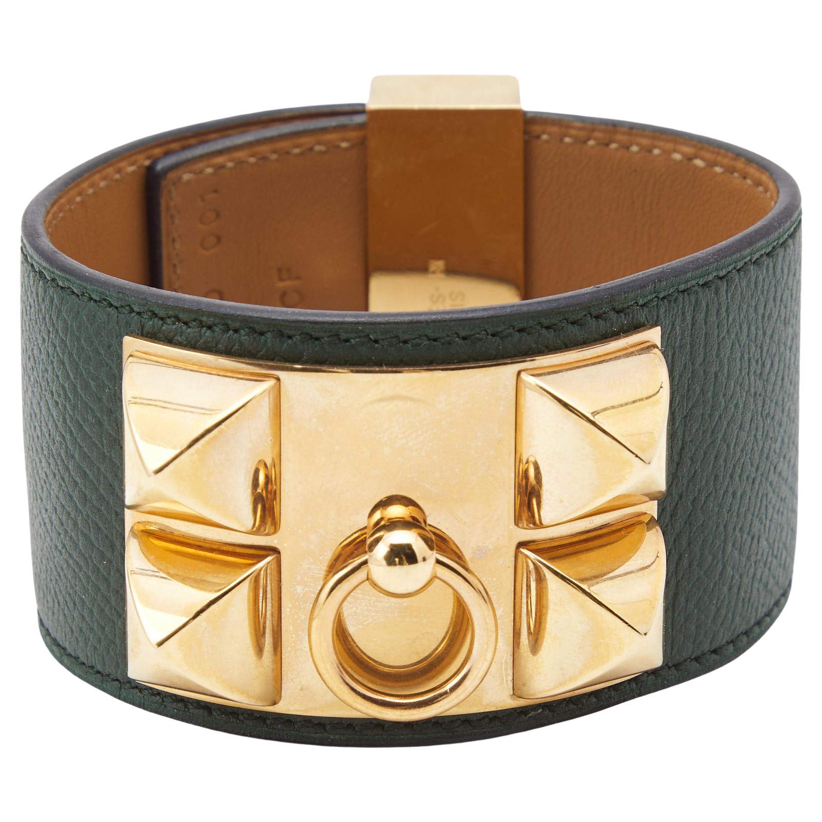 Hermes Collier de Chien Leather Gold Plated Bracelet L For Sale