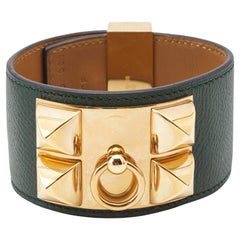 Hermes Collier de Chien Bracelet en cuir plaqué or L