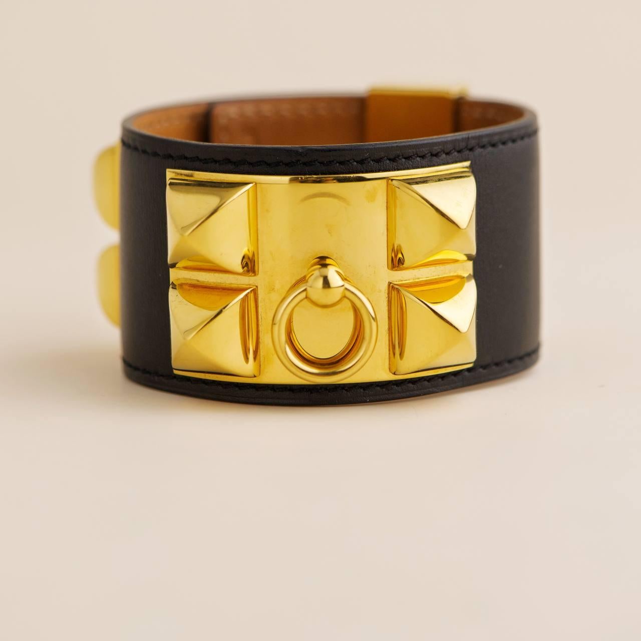 Hermès Collier De Chien Leather Golden Metal Bracelet In Excellent Condition For Sale In Banbury, GB