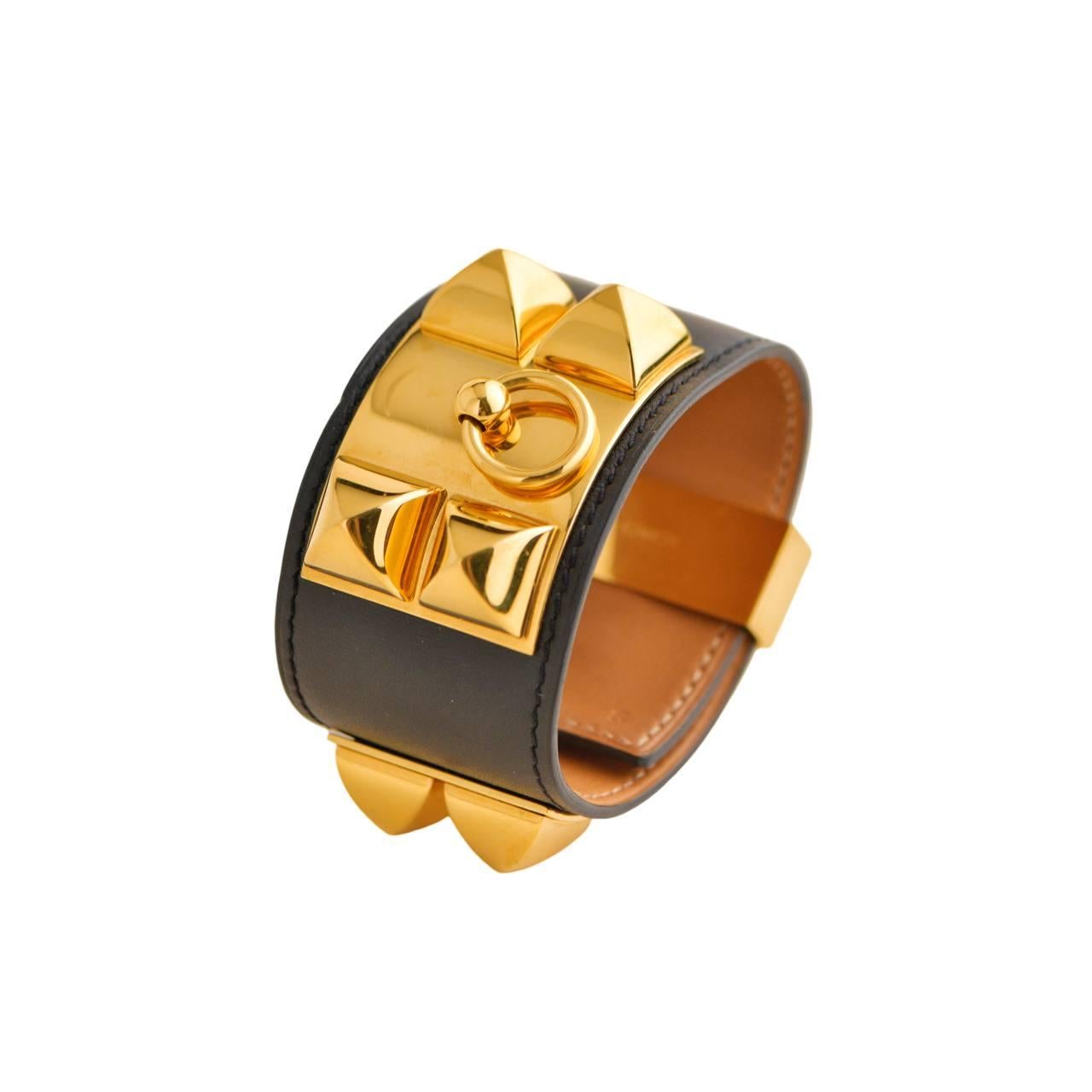 Hermès Collier De Chien Leather Golden Metal Bracelet For Sale 2