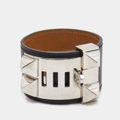 Hermes Collier De Chien Pulsera de cuero chapado en paladio