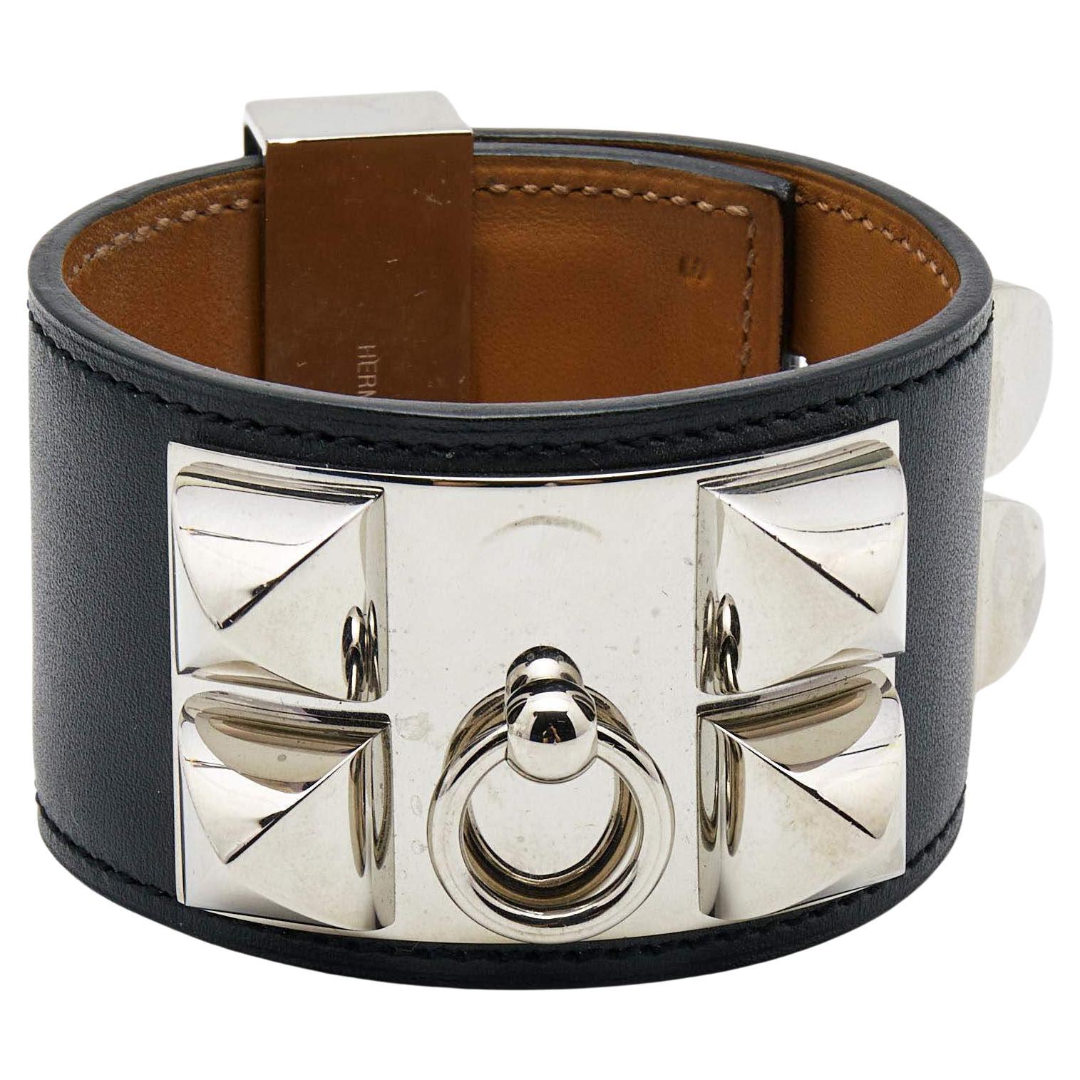 Hermes Collier De Chien Leather Palladium Plated Bracelet