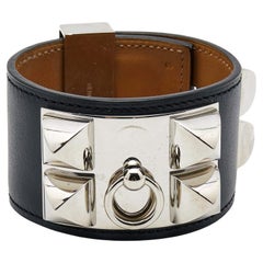 Hermes Collier De Chien Leder-Armband mit Palladium-Überzug