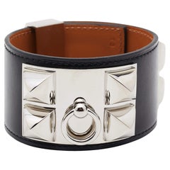 Hermès Collier De Chien Palladium-Manschettenarmband T3 aus Leder