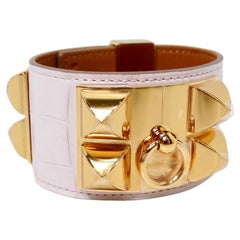 Hermes Collier De Chien Mauve Blass Alligator vergoldet Manschette Armband