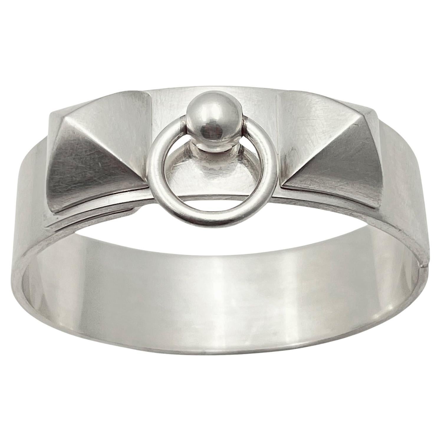 Modern Hermès Collier De Chien Medium Silver Bracelet For Sale