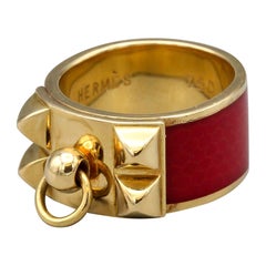 Hermes Collier de Chien Red Enamel 18k Gold Ring