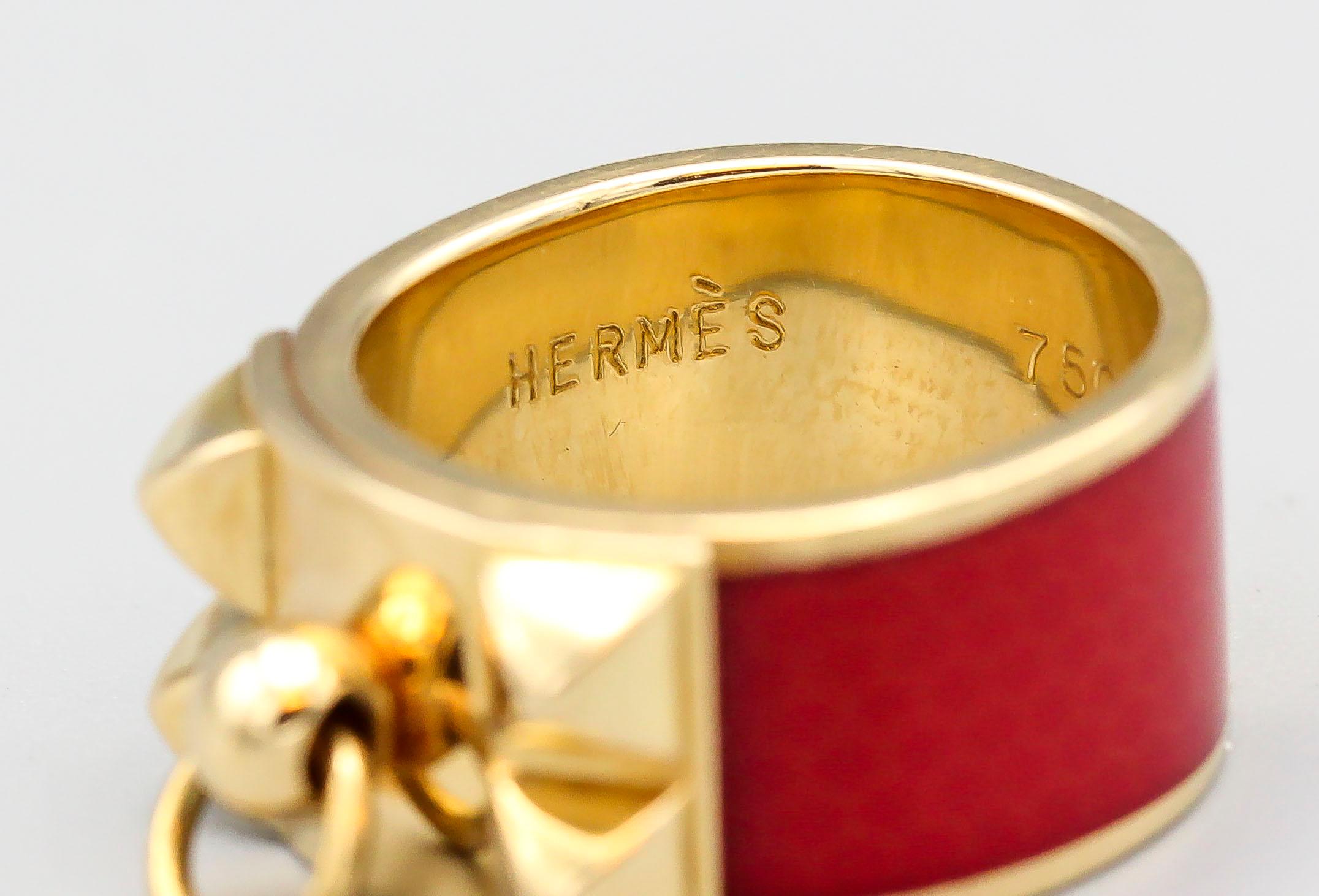 Hermes Collier de Chien Red Enamel 18k Gold Ring at 1stDibs | hermes ...