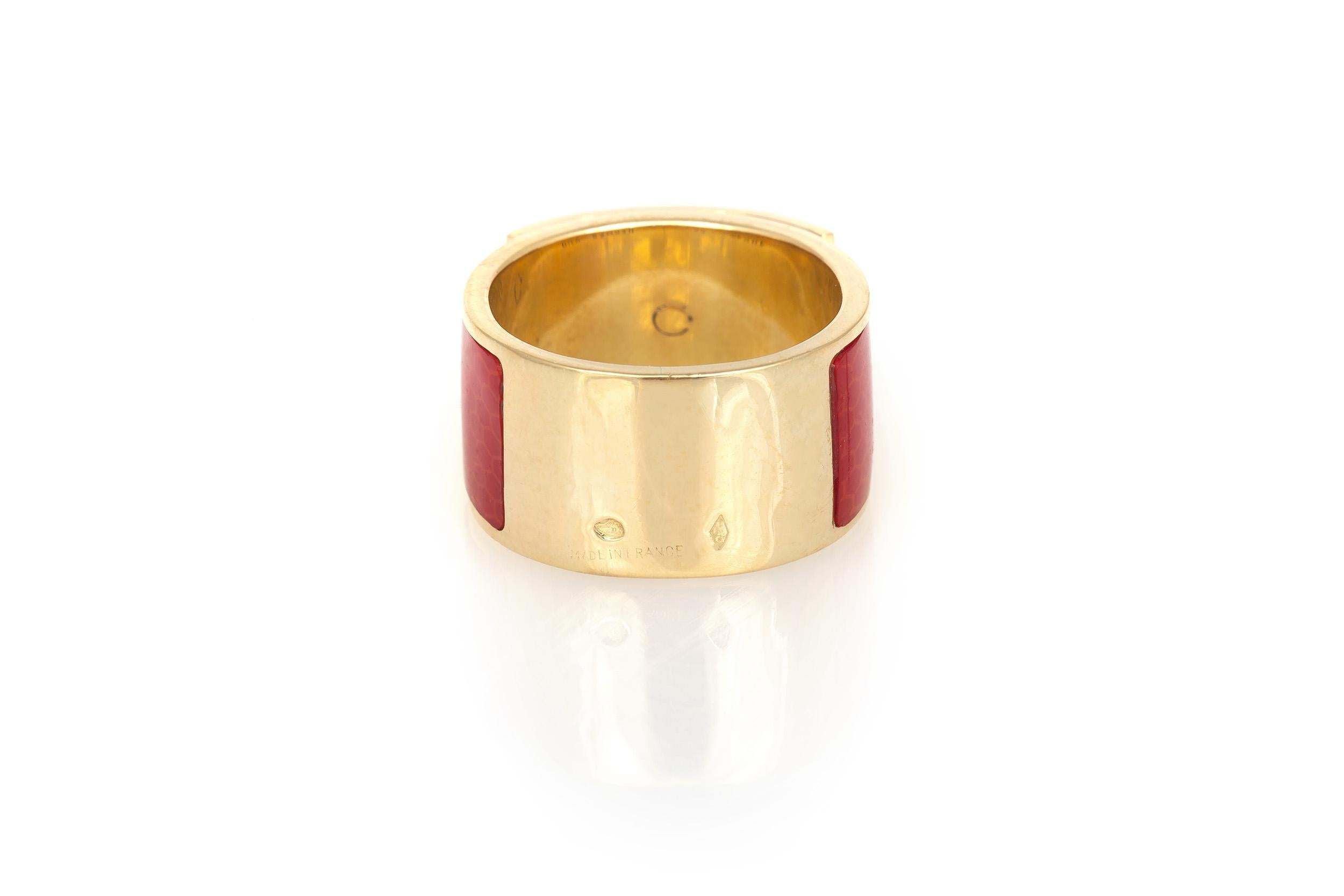 Taille cabochon Hermes Bague Collier De Chien en émail rouge en vente