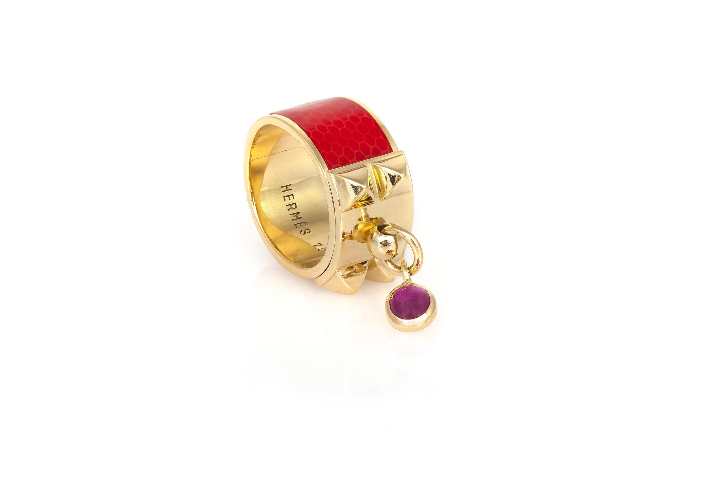 Hermes Bague Collier De Chien en émail rouge Bon état - En vente à New York, NY