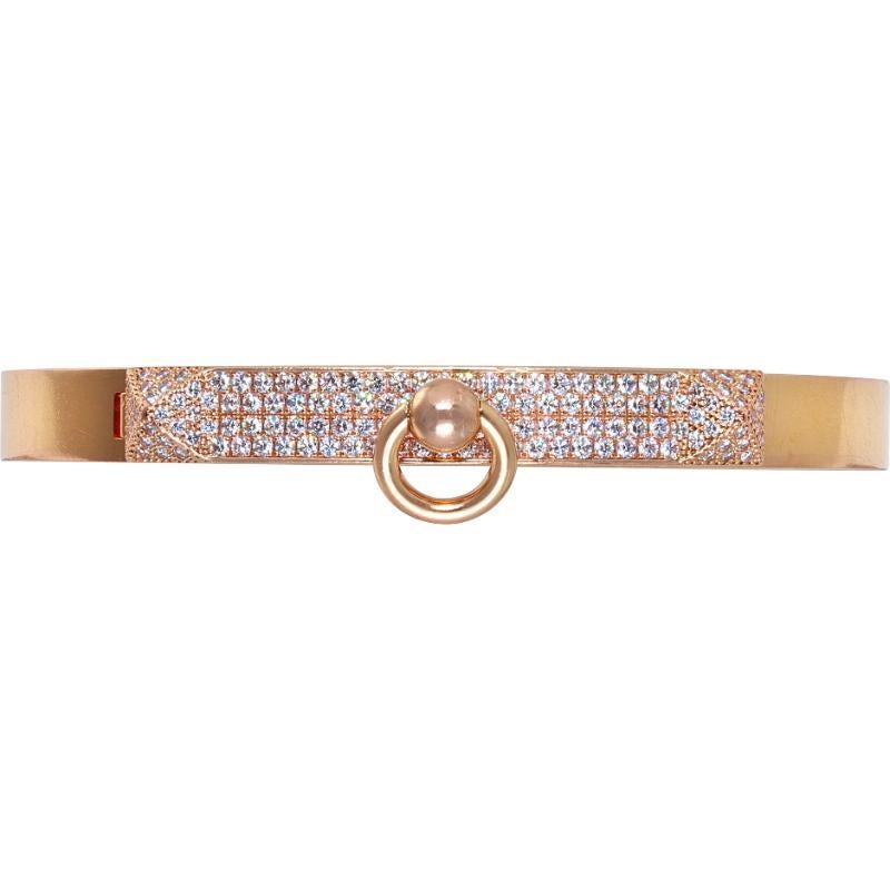 Colección Hermes Collier de Chien, pulsera brazalete de oro rosa de 18 quilates con 130 diamantes que suman un total de 0,91 quilates en talla brillante redonda de color G y claridad VS. Modelo pequeño. Anchura 0,6 cm. Circunferencia interior: 15.8