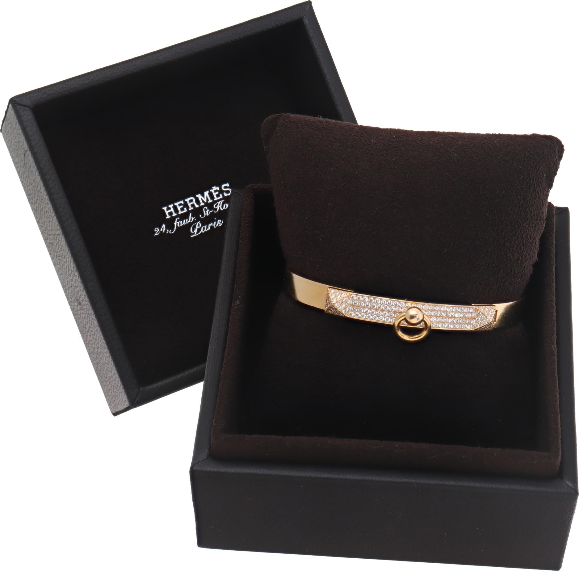 Hermès Collier de Chien Pulsera de diamantes en oro rosa en venta 4