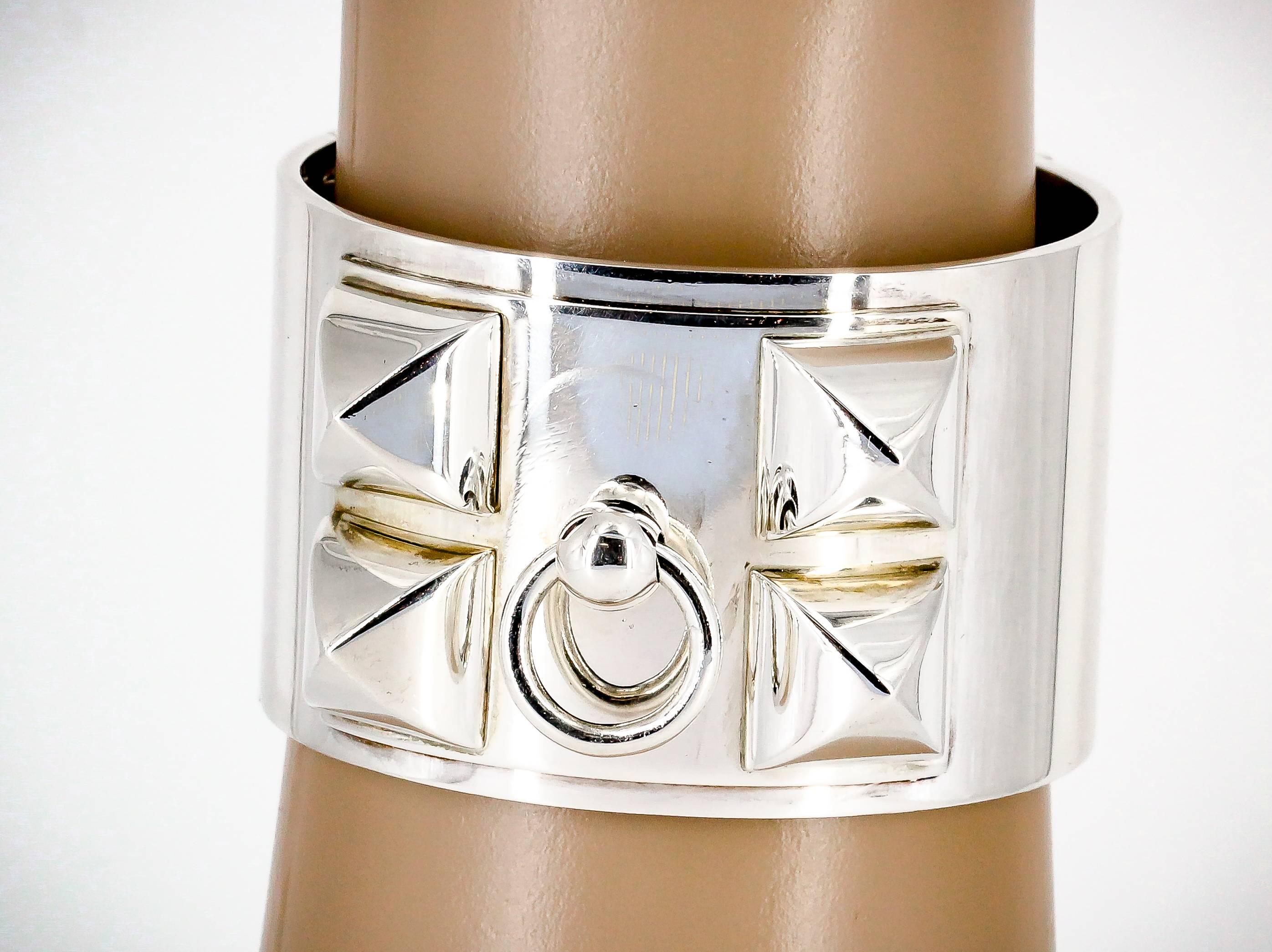 Hermes Collier de Chien Sterling Silver Large Studded Bracelet In Excellent Condition In New York, NY