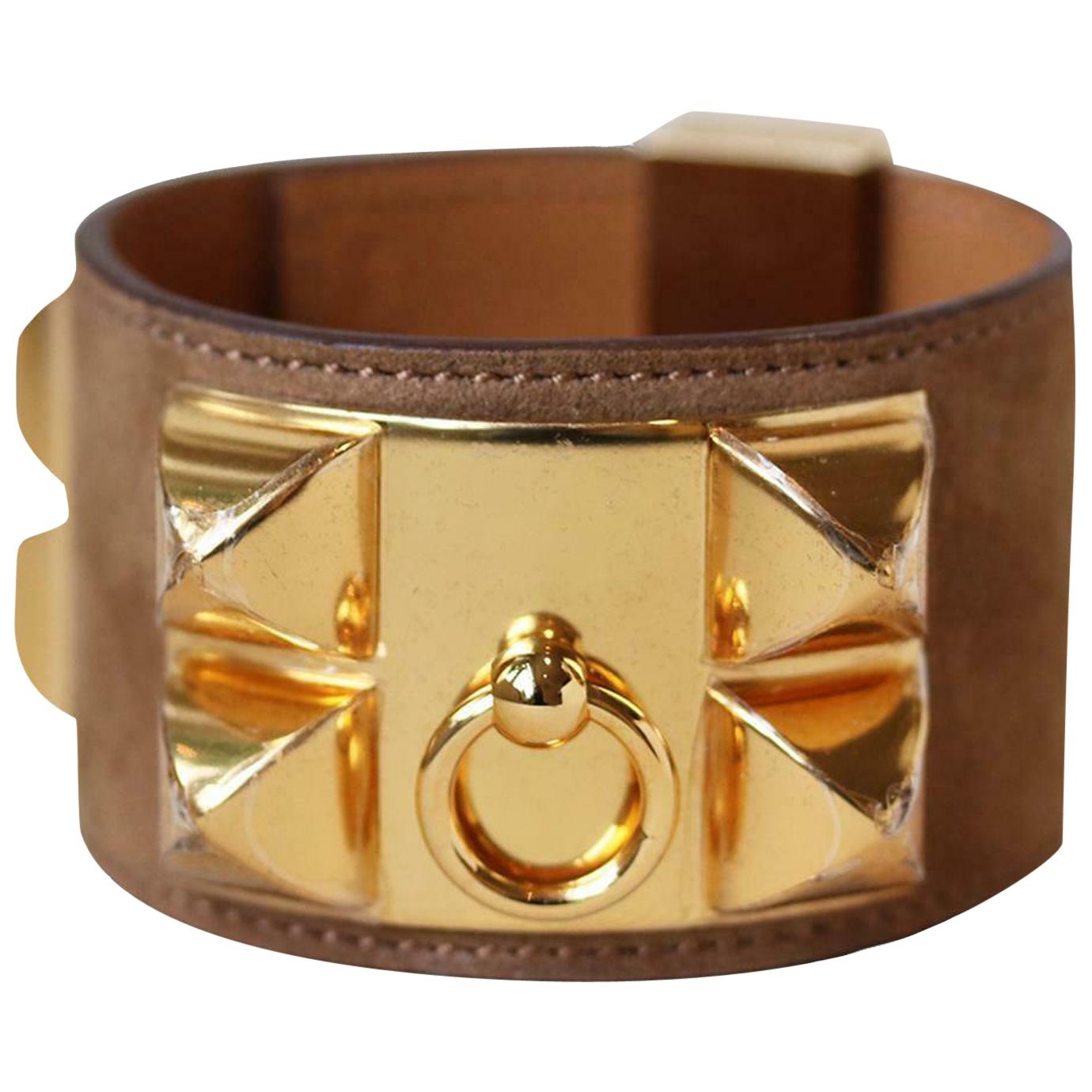Hermès Collier de Chien Suede Bracelet With GHW
