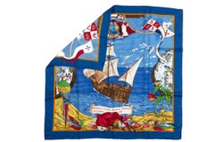 Hermes Colombe Ship Blue Silk Scarf