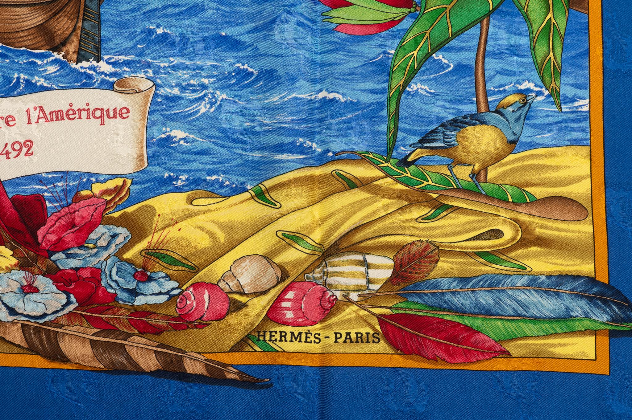 Hermes Colombe Ship Blue Silk Scarf In Excellent Condition For Sale In West Hollywood, CA