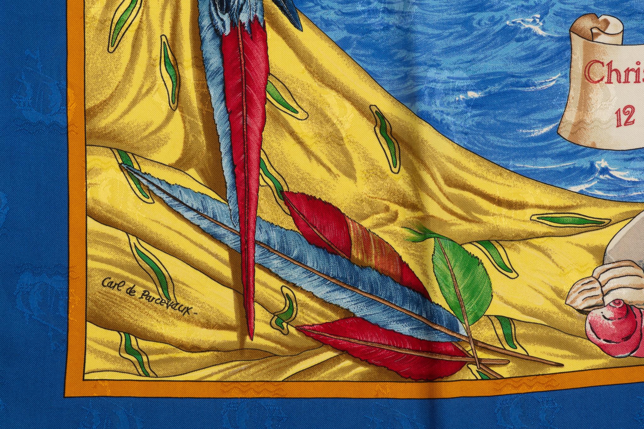 Women's or Men's Hermes Colombe Ship Blue Silk Scarf For Sale