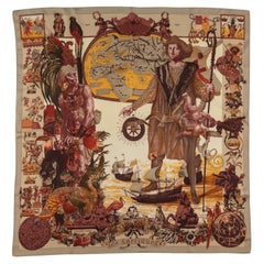 Hermès "Colombus" Taupe Silk Scarf