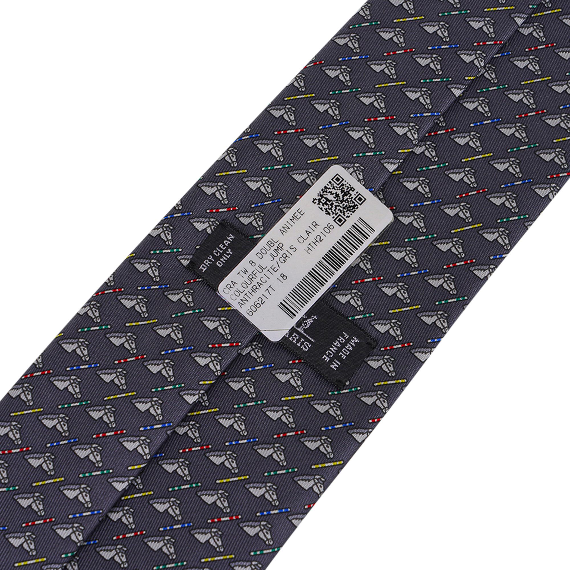 Hermès - Cravate colorée en sergé de soie anthracite/gris Clair en vente 6
