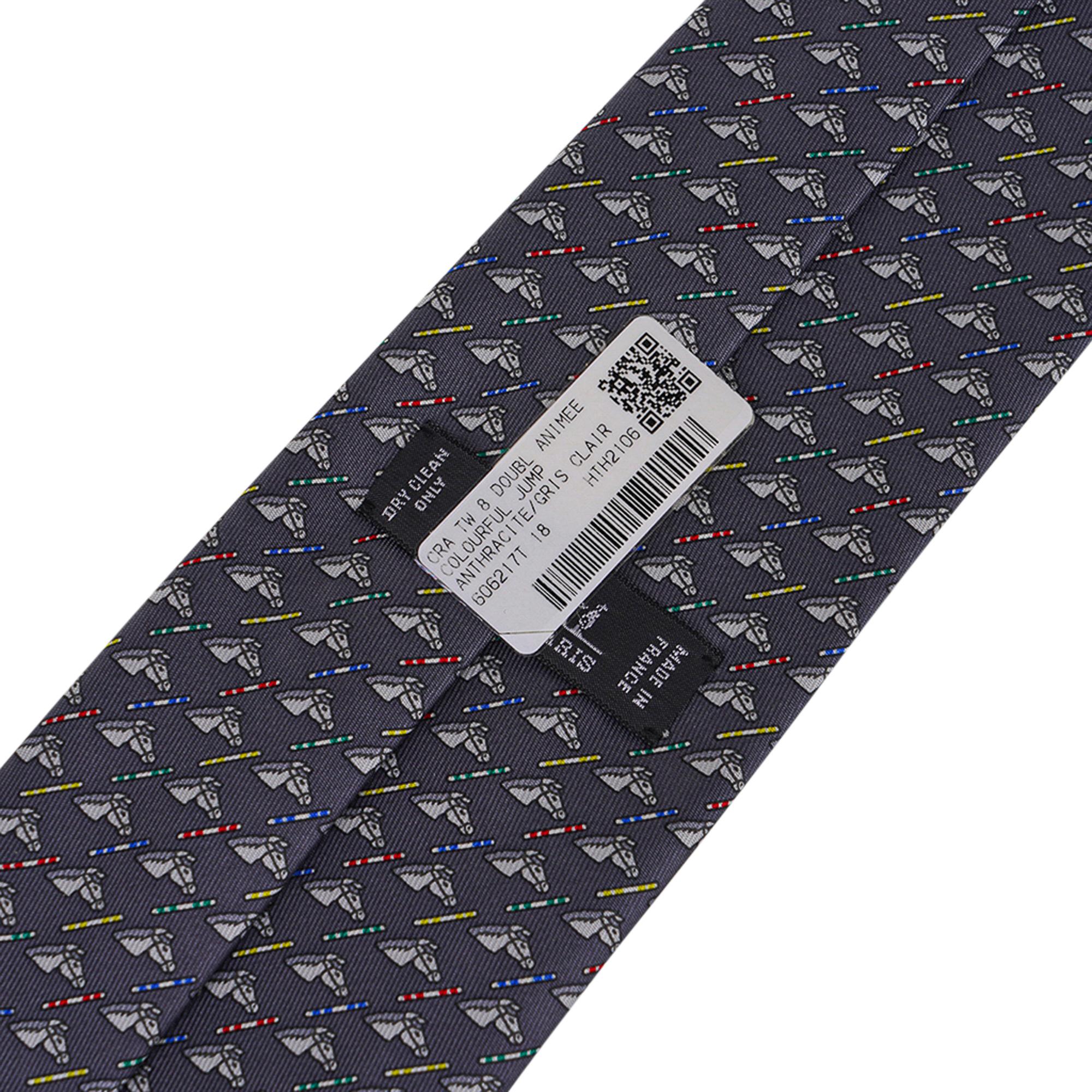Cravatta Hermes Colorful Jump Antracite / Gris Clair Silk Twill in vendita 6