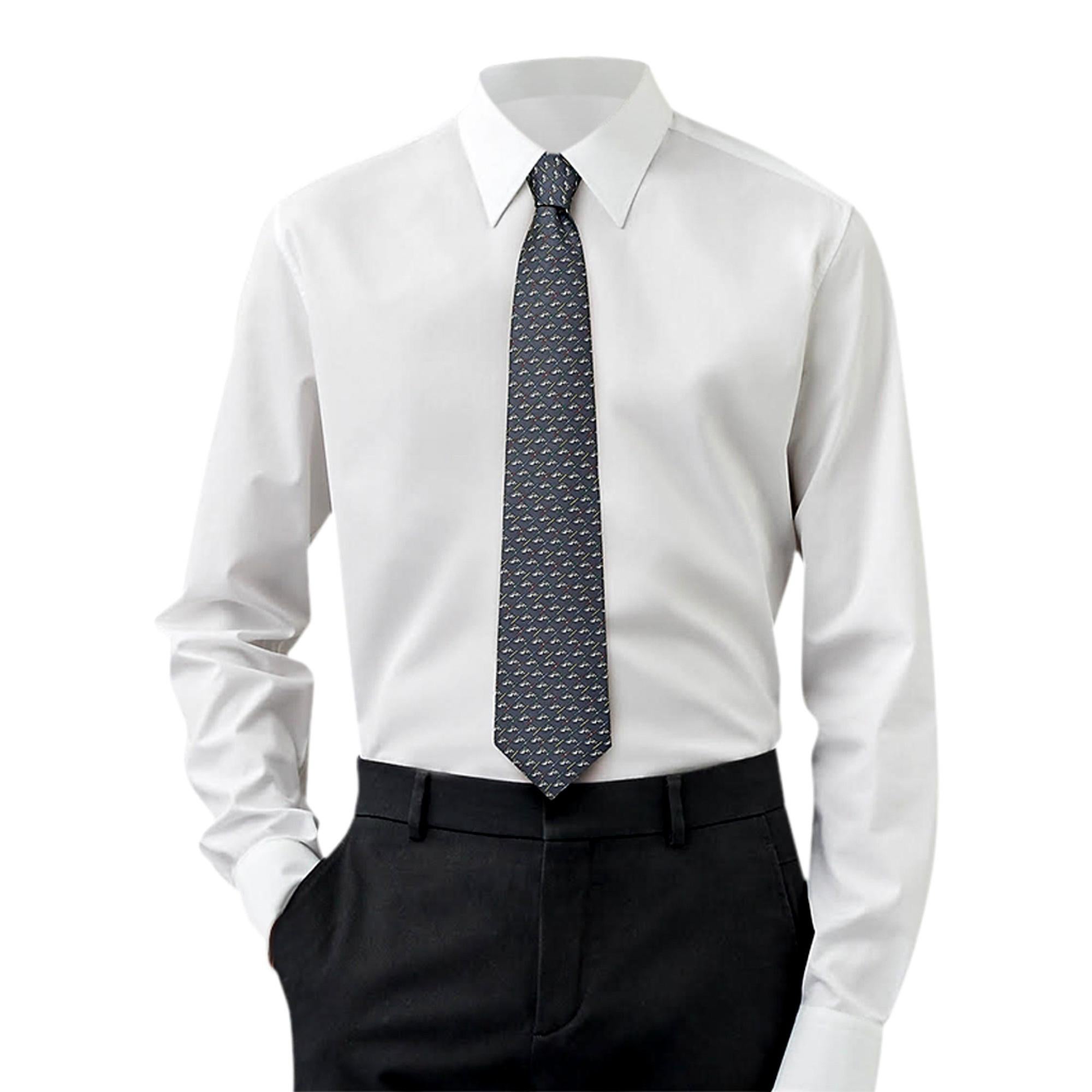 Hermès - Cravate colorée en sergé de soie anthracite/gris Clair en vente 1