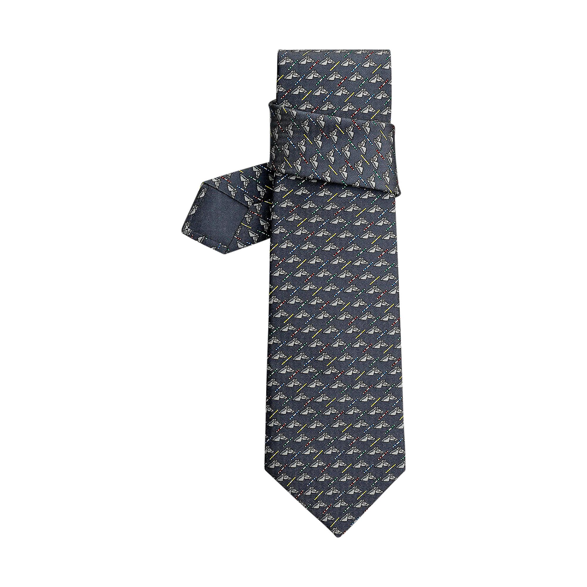 Hermès - Cravate colorée en sergé de soie anthracite/gris Clair en vente 3
