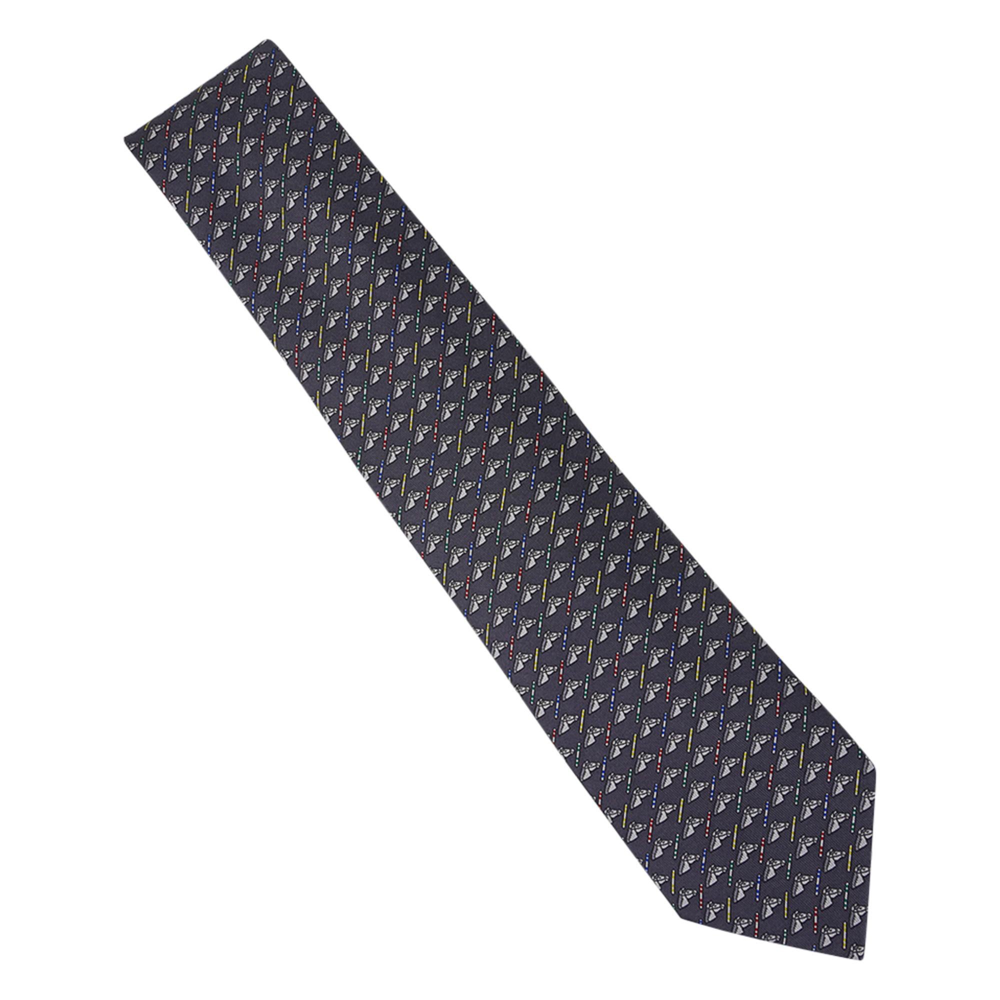 Cravatta Hermes Colorful Jump Antracite / Gris Clair Silk Twill in vendita 4