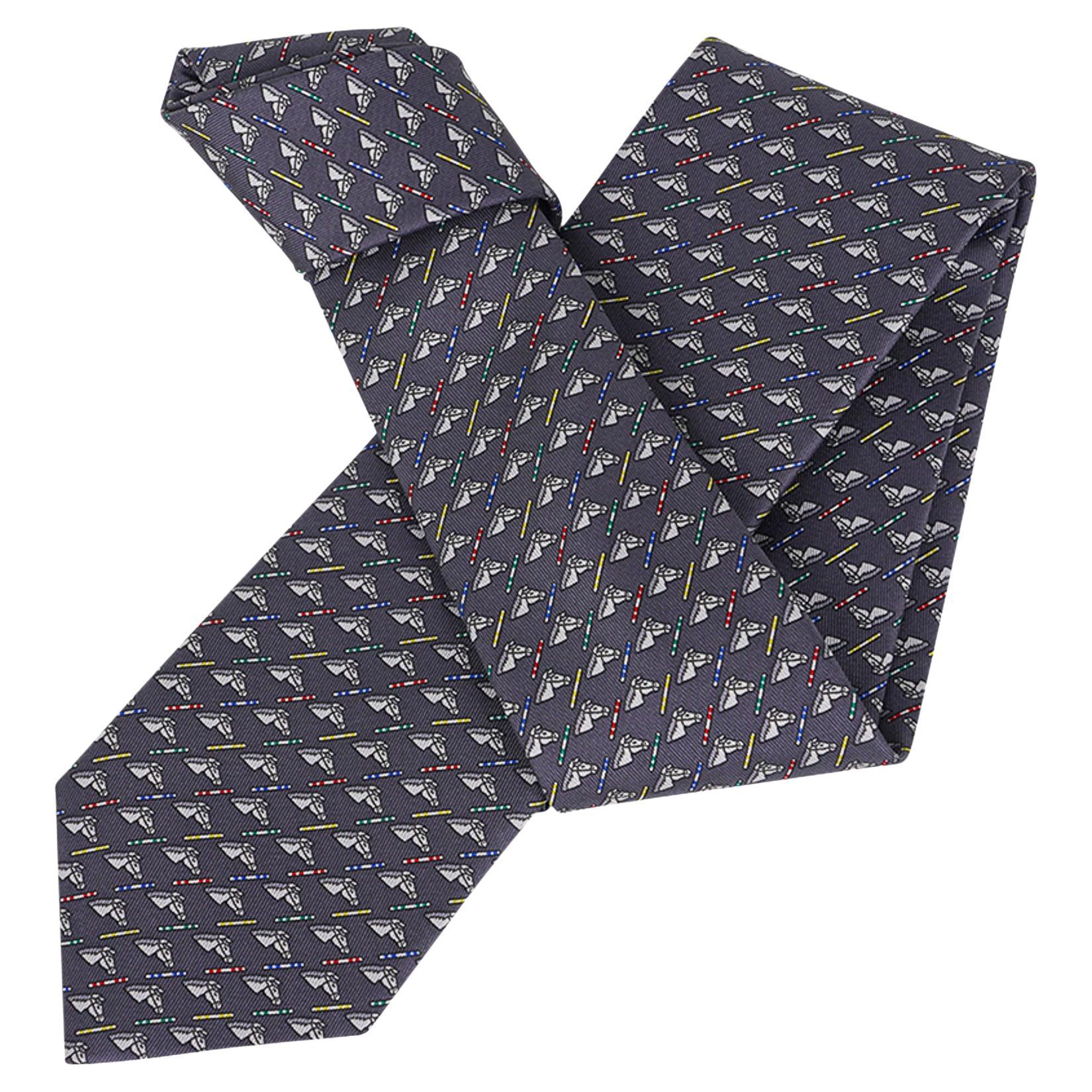 Hermes Colorful Jump Tie Anthracite / Gris Clair Silk Twill