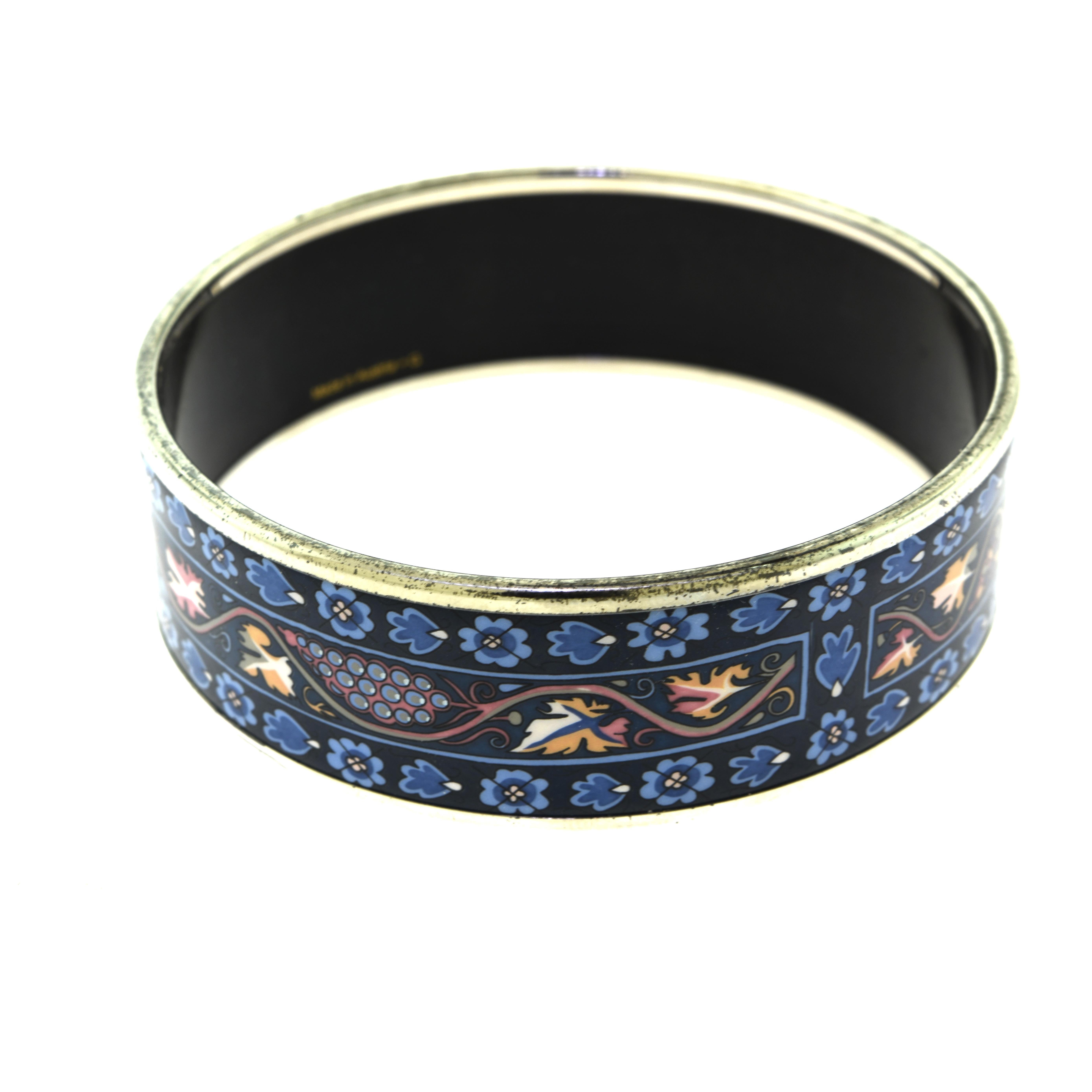 Women's or Men's Hermès Colorful Patterned Wide Bangle Bracelet, Printed Color Blue Enamel