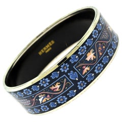 Hermès Colorful Patterned Wide Bangle Bracelet, Printed Color Blue Enamel