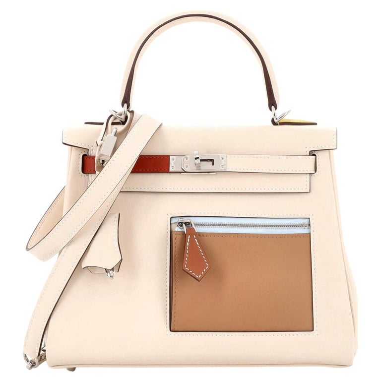 HERMES 2022 Kelly 25 Retourne Colormatic Nata & Multi Swift Leather PHW  - NEW!