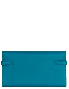 Hermes Colvert Blue Epsom Leather Kelly Longue Wallet w/ Palladium