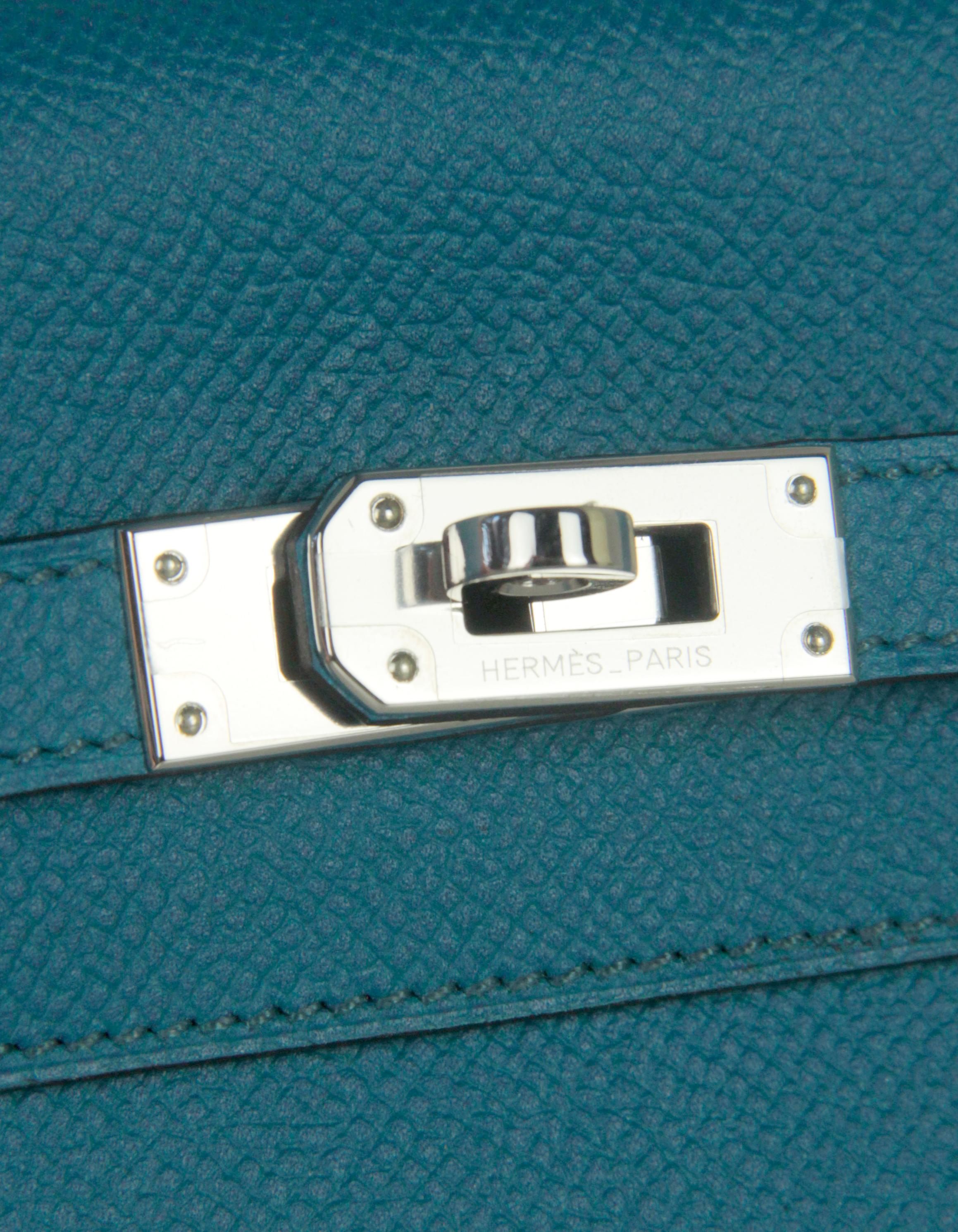 Hermes Colvert Blue Epsom Leather Kelly Longue Wallet w/ Palladium For Sale 2