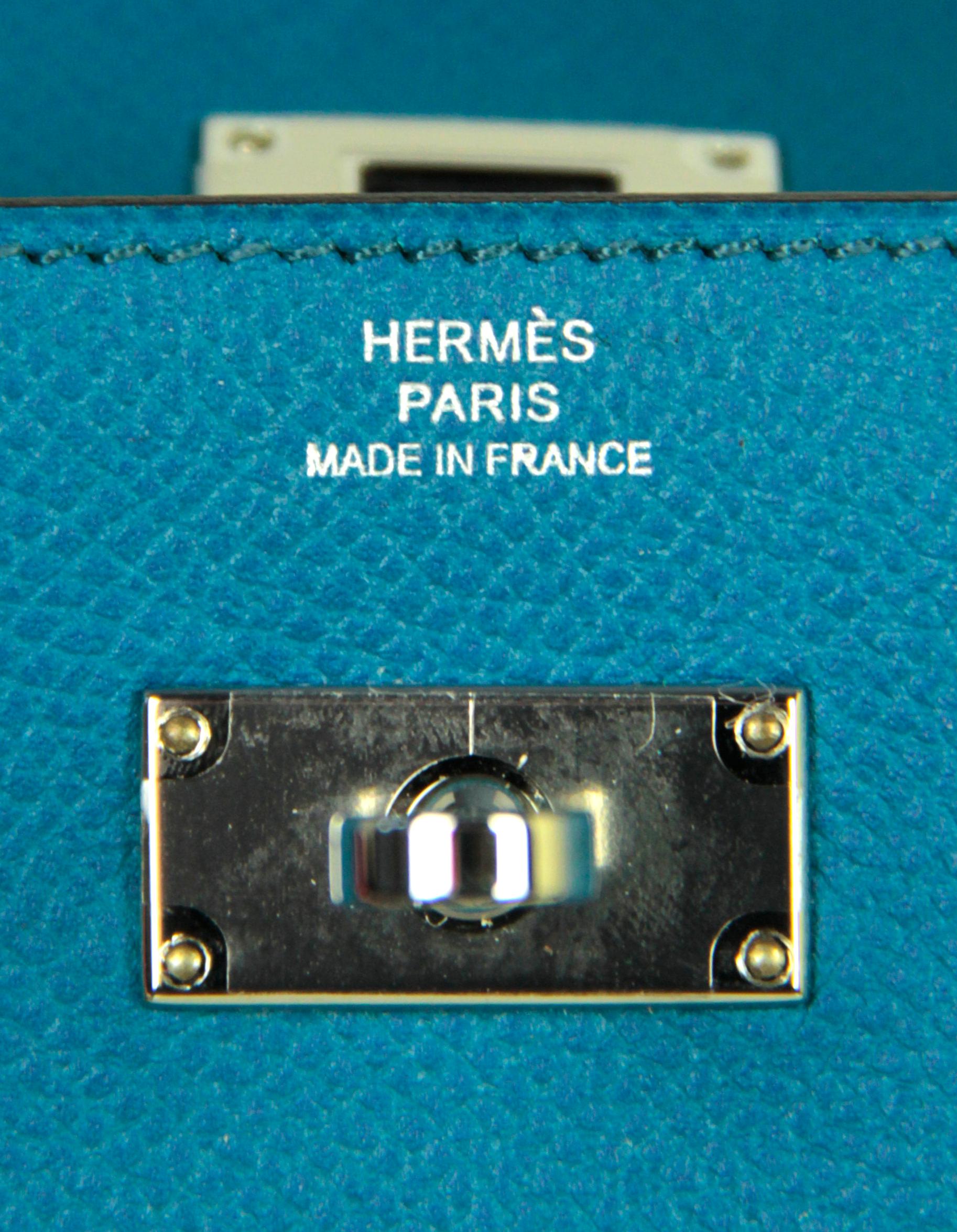 Hermes Colvert Blue Epsom Leather Kelly Longue Wallet w/ Palladium For Sale 3